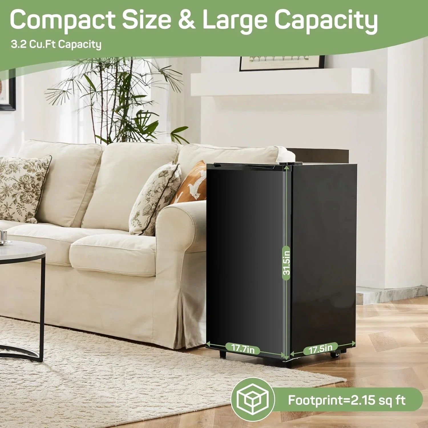 Mini Refrigerator With Internal Freezer, 3.2 Cu. Ft, Black, 17.5 x 17.7 x 31.5 in - Image 8
