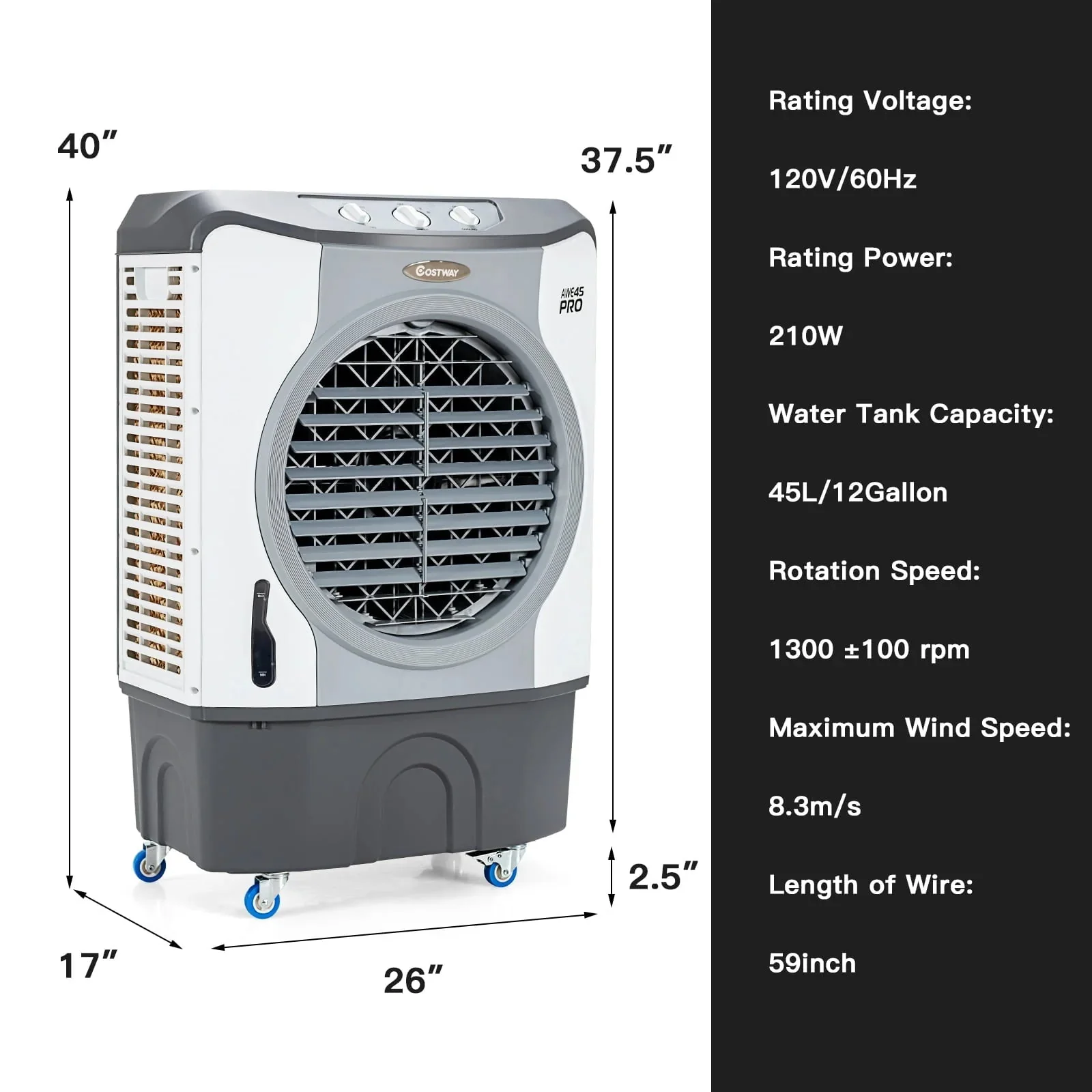 45L 3-in-1 Evaporative Air Cooler, Gray - 26.5 x 16 x 40 inch - Image 5