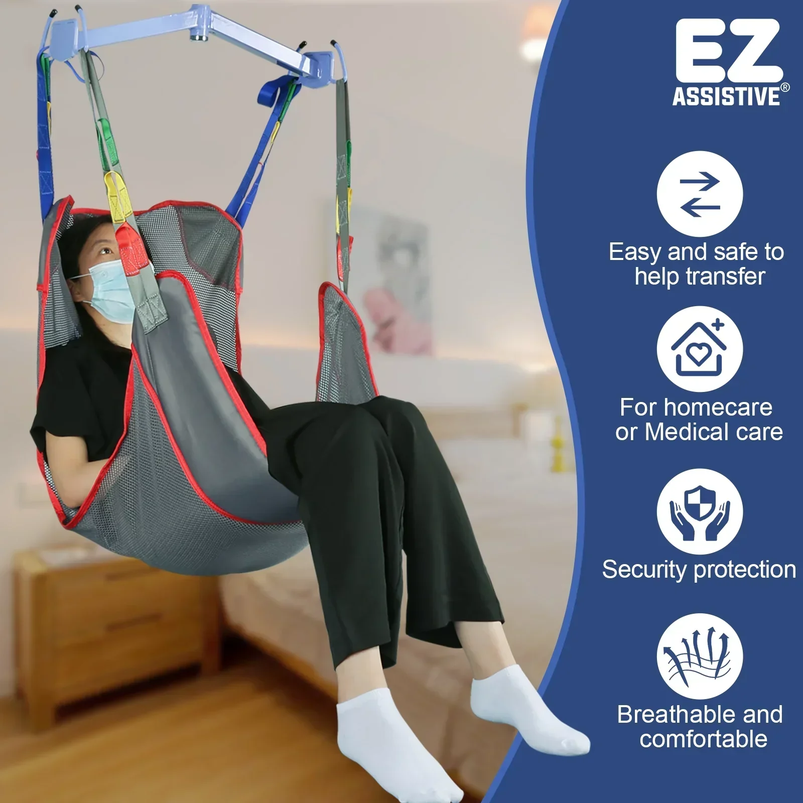 EZ Assistive Full Body Patient Lift Sling - Mesh Fabric, 500 lb, Sizes S/M/L - Image 2
