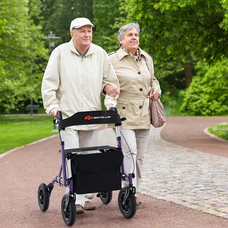 Foldable Rolling Rollator Walker With Seat, 9.5 Inch Pneumatic Wheels - Image 4