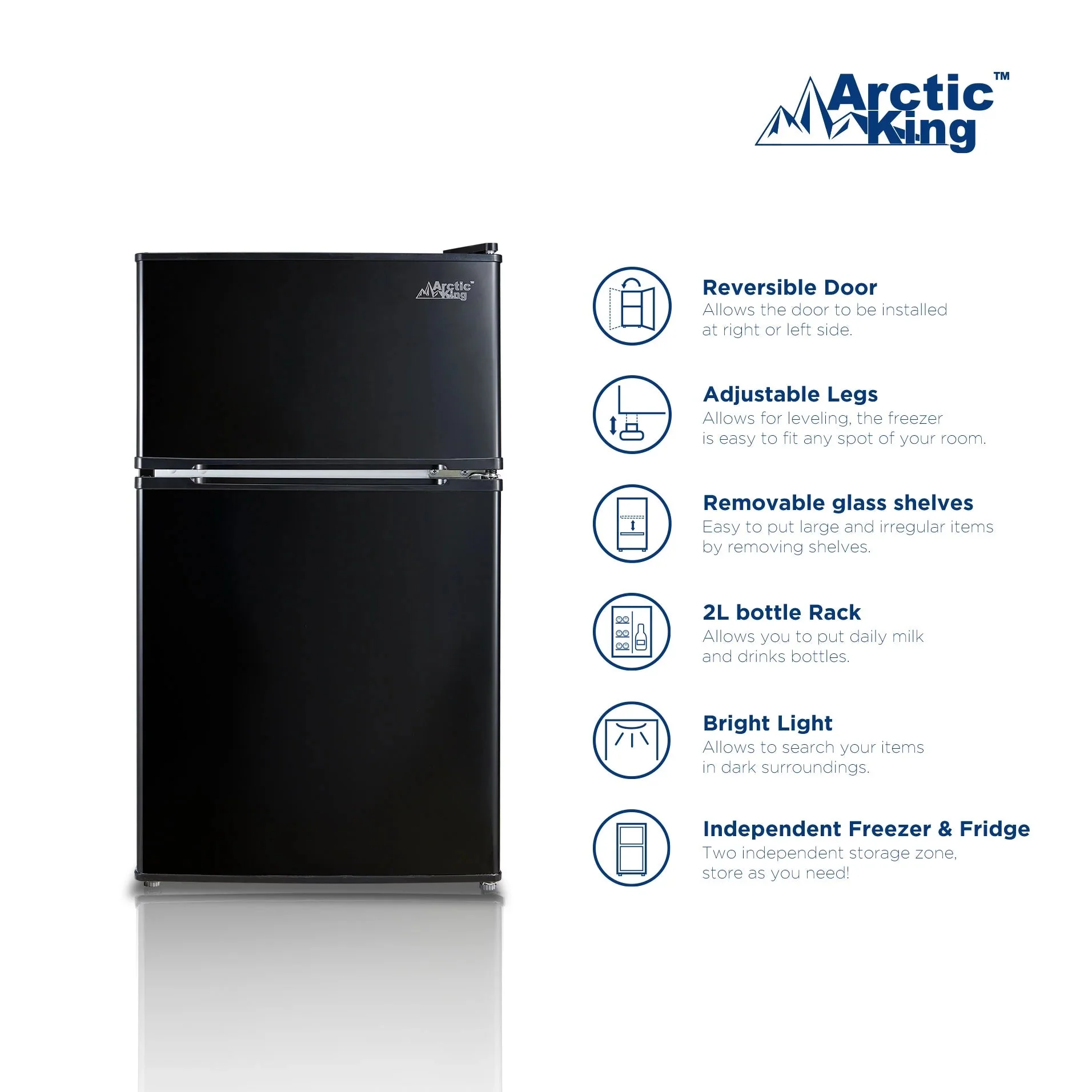 Arctic King Two-Door Mini Fridge With Freezer, 3.2 Cu ft, 18.5 in x 19.4 in x 33.3 in, Stainless Steel - E-Star - Image 24