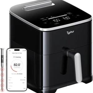Typhur Sync AI Smart Air Fryer, 8QT Ceramic, Wireless Meat Thermometer, 450F, 120V