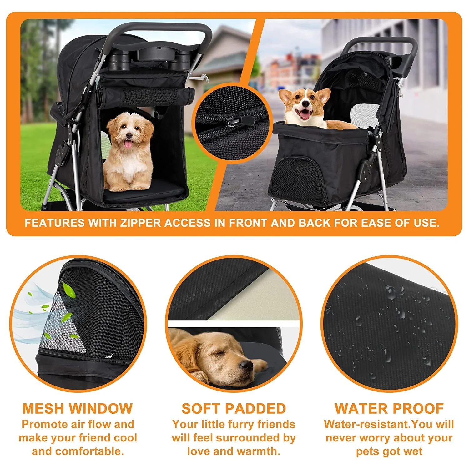 Pet Stroller With 4 Wheels For Small And Medium Dogs And Cats - Foldable, Oxford Cloth, 30 lbs Capacity - Image 6