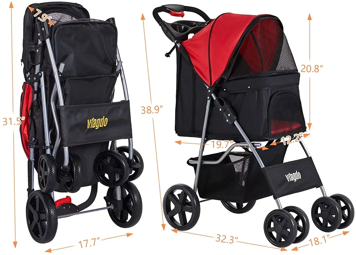 Afuhokles Pet Stroller For Small And Medium Dogs And Cats, 4 Wheels, 35lbs - Folding Storage Basket - Image 7