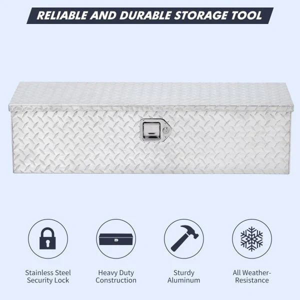 48 Inch Diamond Plate Truck Bed Tool Box with Shelf Silver - Image 5