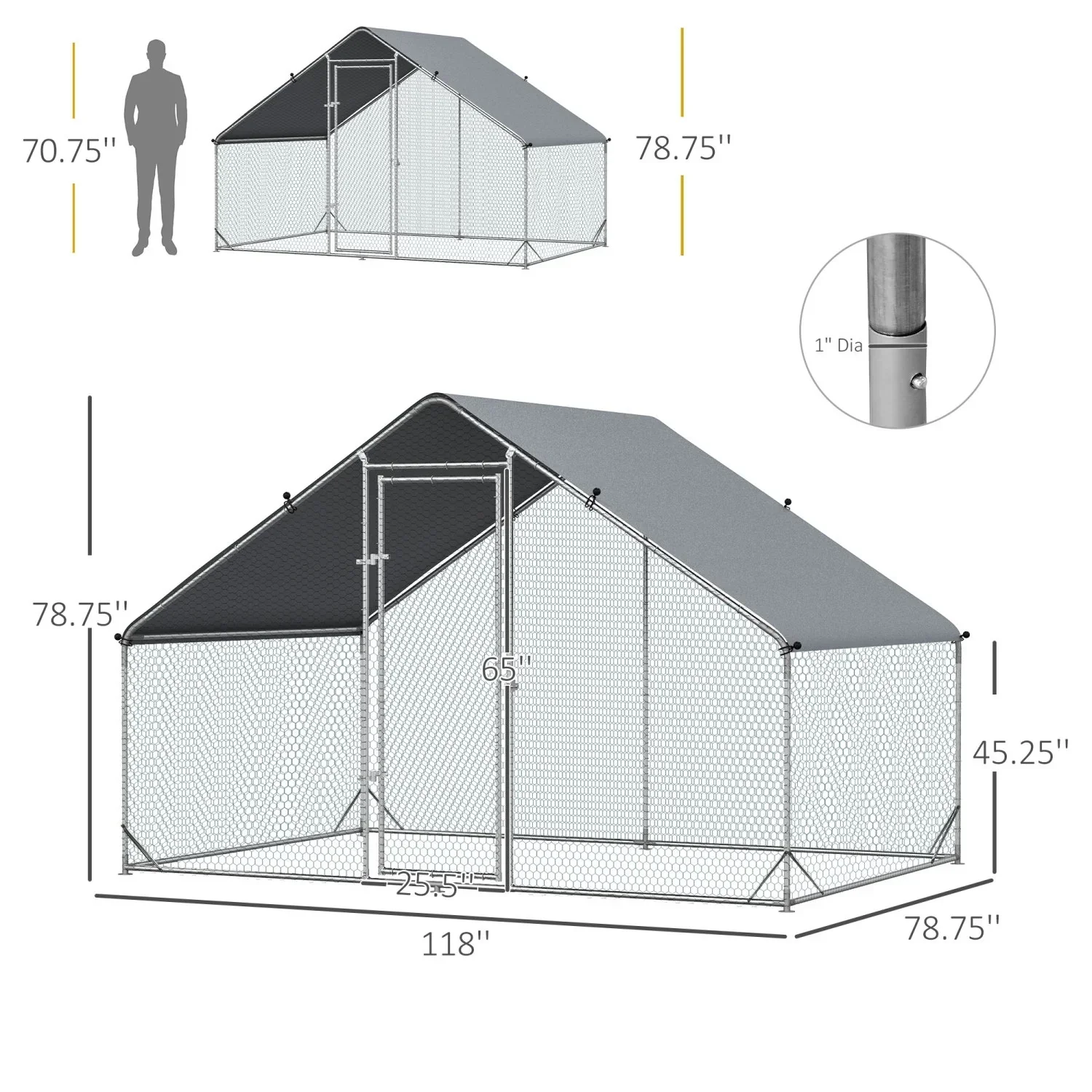 GFVCNIO Metal Coop Run With Cover, 10 x 6.5 x 6.5, Silver - Image 3