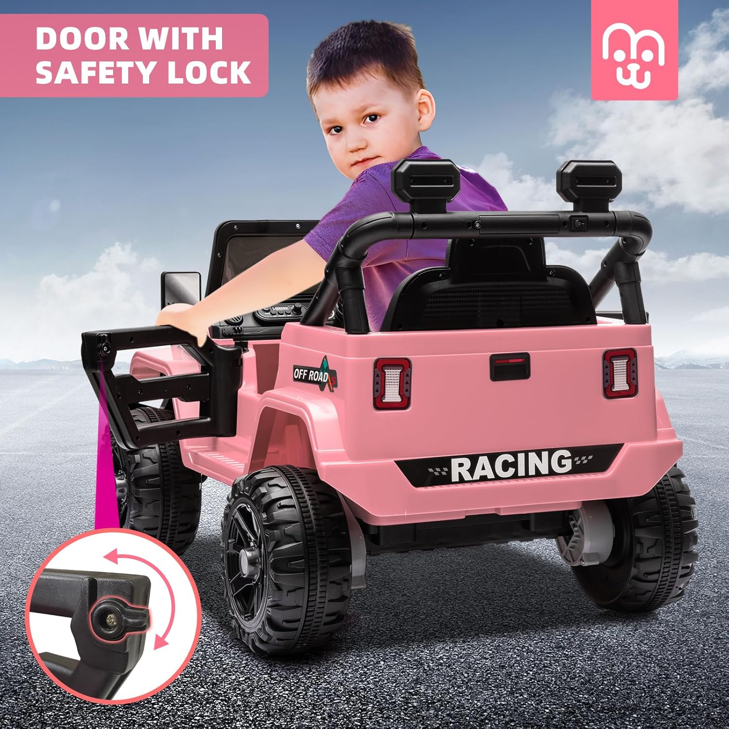 12V Kids Electric Ride on Truck Car Remote Control, Twin 35W Motors 3.5MPH Max Speed, Bluetooth USB Music Player, 4 Wheels Suspension LED Lights Safety Belt, Gift for Boy & Girl-Rosy - Image 27