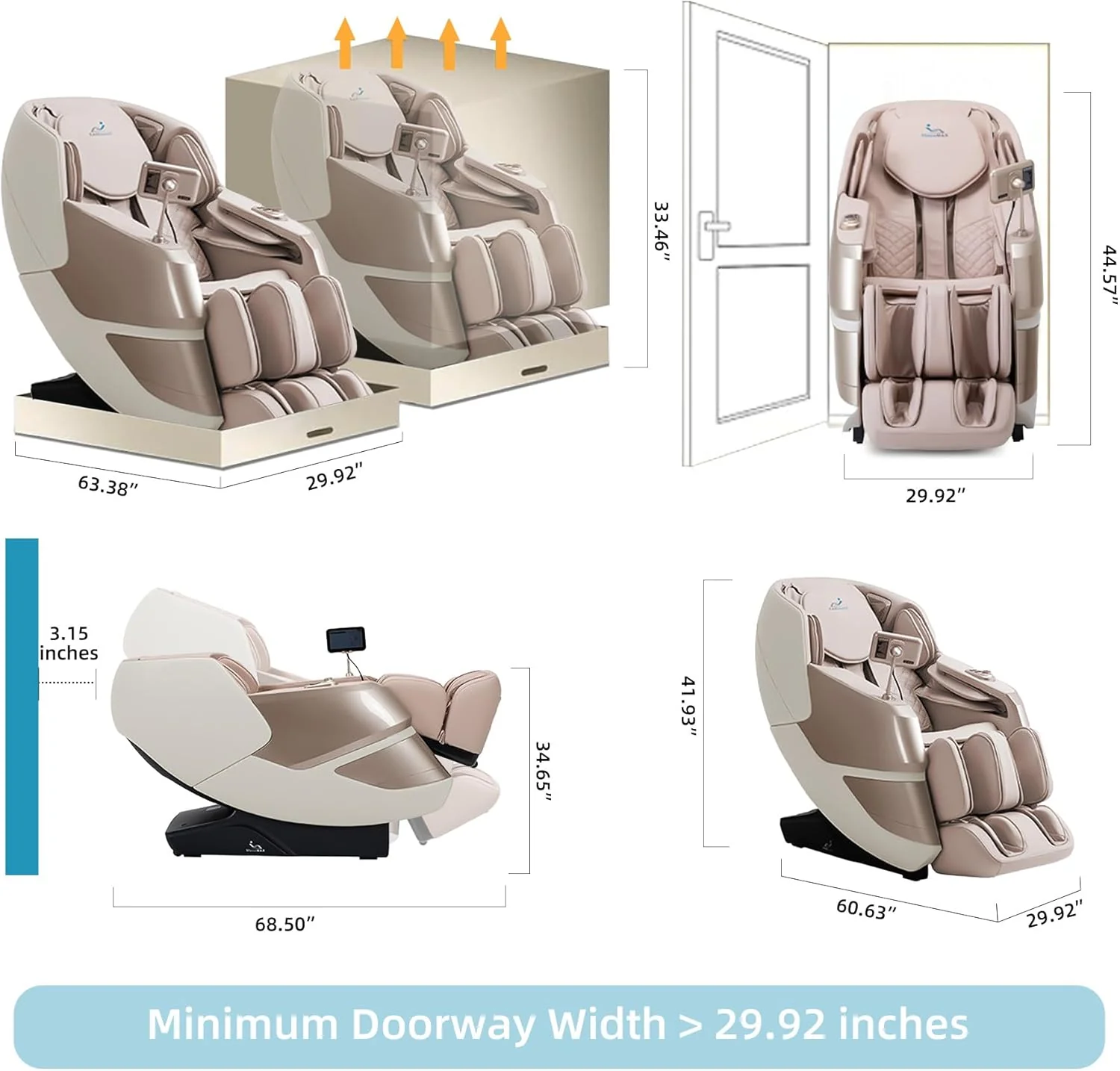 MassaMAX 4D Full Body Massage Chair With Auto Footrest, SL Track, Zero Gravity, Heating, Golden - MT339 - Image 2