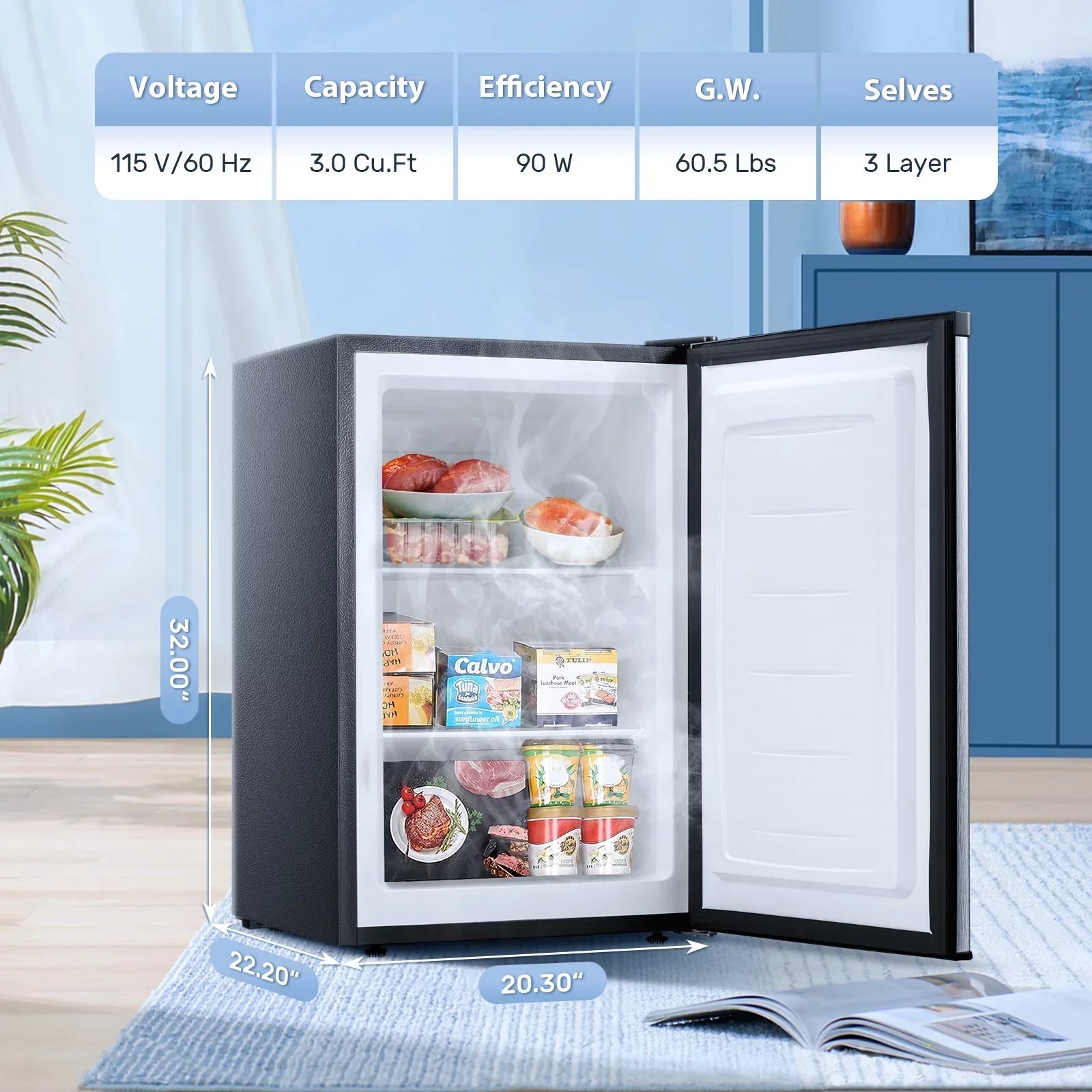 Auseo Countertop Mini Freezer, 3.0 Cu.ft, Silver - Image 4