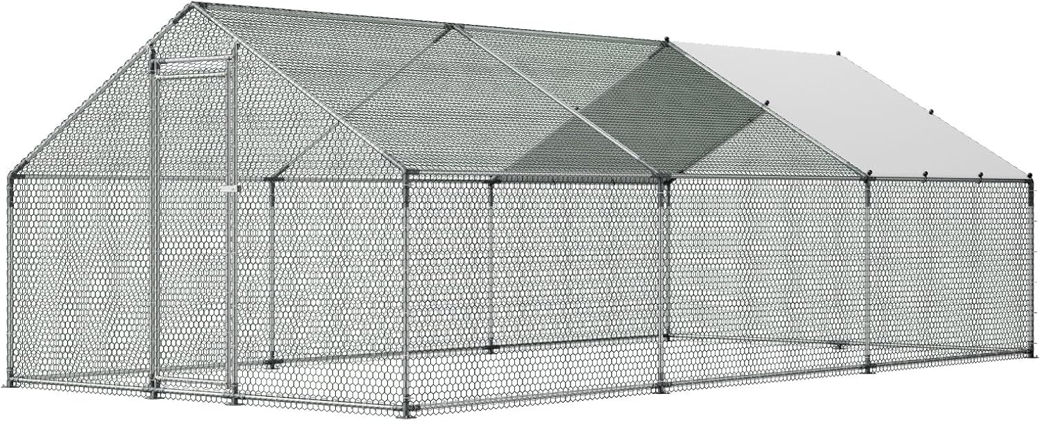 VEVOR Walk-In Metal Chicken Coop With Cover, 19.7 x 9.8 x 6.5 ft, Spire Roof And Security Lock - Image 10