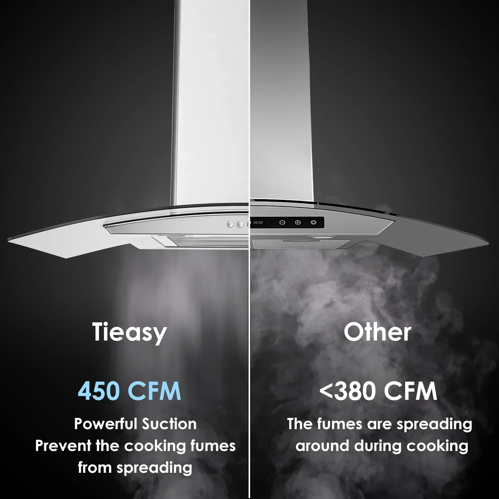Wall Mount Range Hood 30 inch Convertible Tempered Glass 3-Speed 450 CFM - 3375B - Image 4