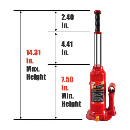 Torin T90413 Big Red Hydraulic Bottle Jack with Carrying Case, 4 Ton (8,000 lb) Capacity - Image 7