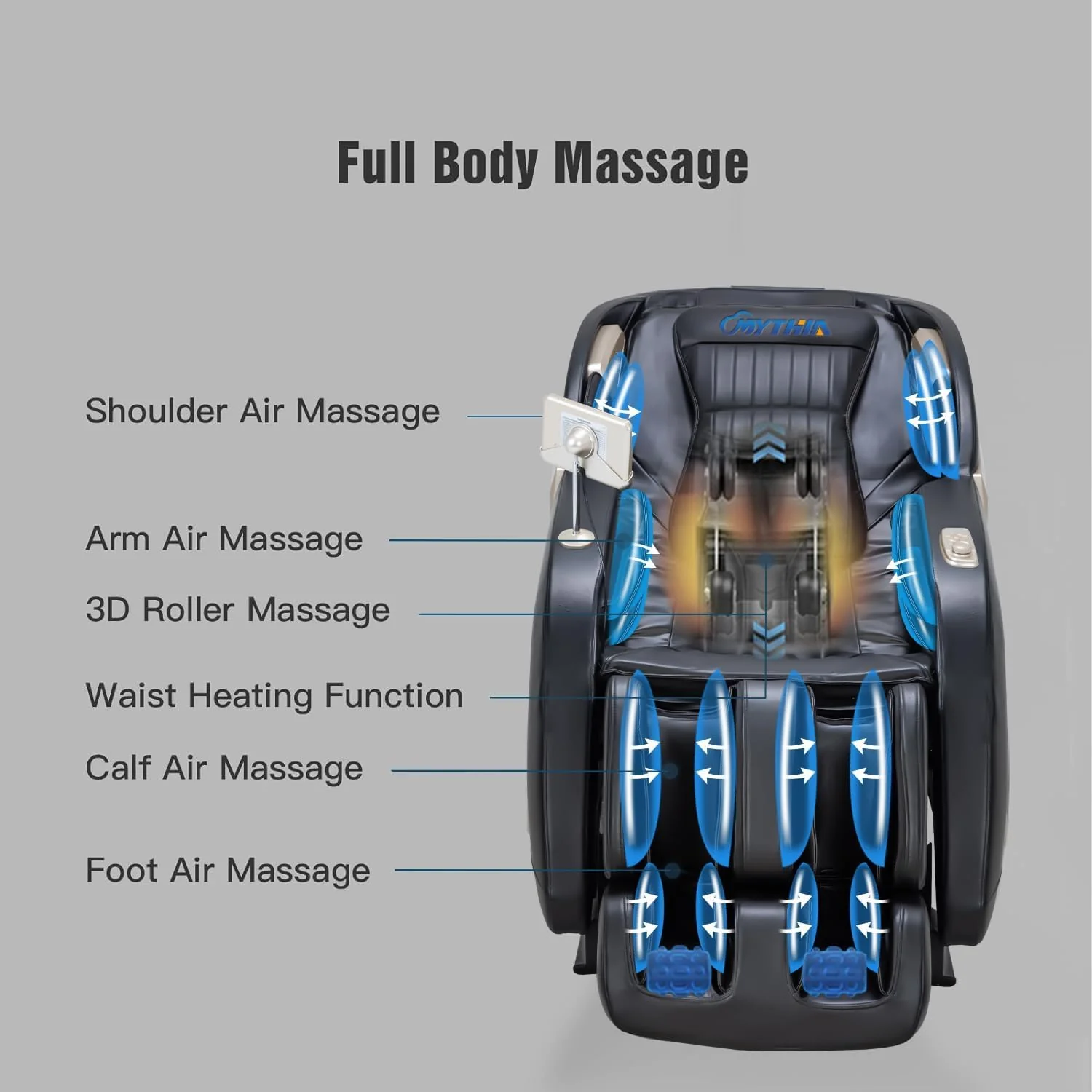 MYTHIA Full Body Zero Gravity Massage Chair With 3D Massage, Heat, Foot Rollers, Bluetooth And USB Charging - MD906 - Image 3