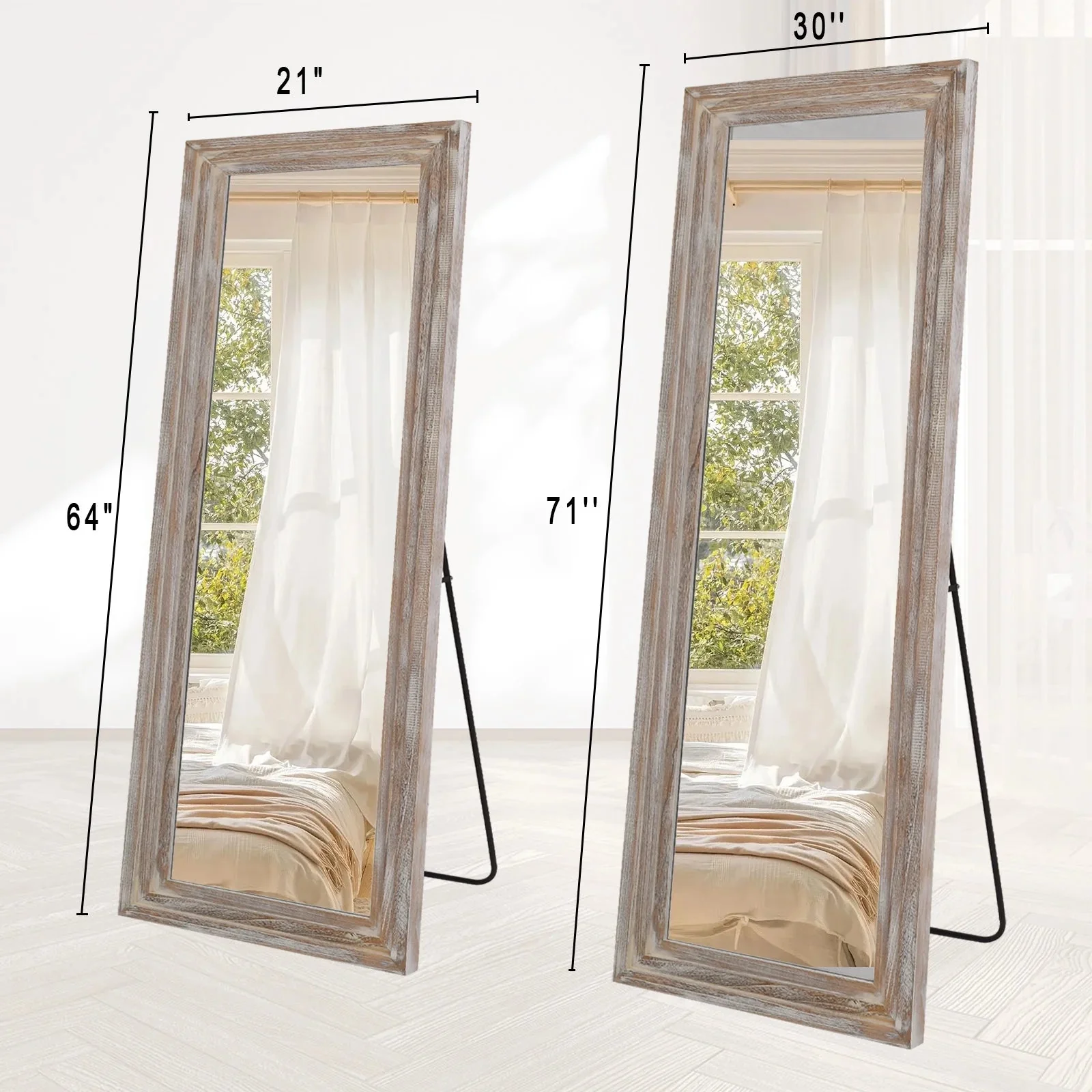 BEAUTYPEAK Full Length Floor Mirror With Stand, 64 x 21 in, Retro White - Image 6