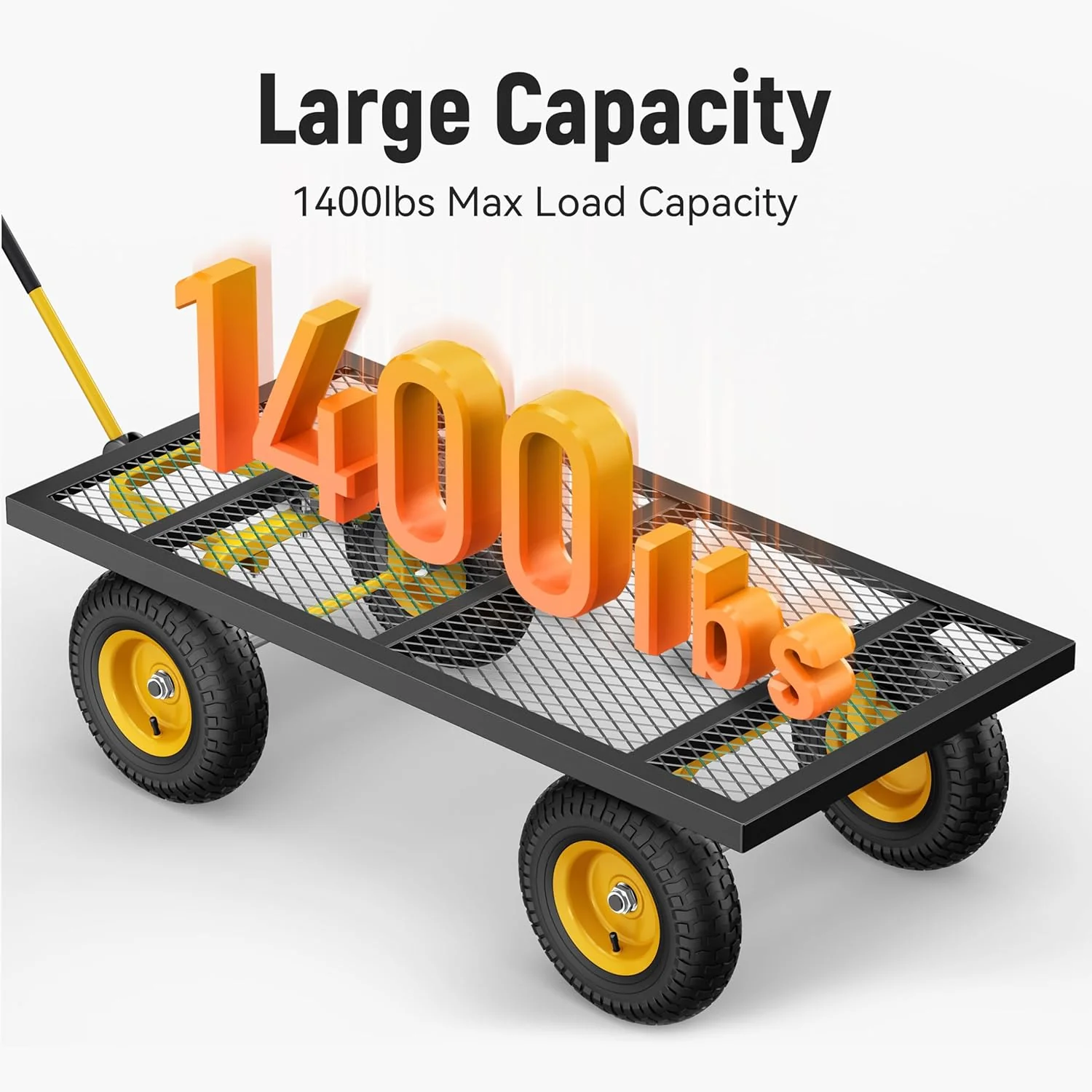 Steel Garden Cart, 2-in-1 1400 lbs Heavy Duty Utility Wagon, with Removable Mesh Sides to Convert into Flatbed, 240 U-Turn 13" Pneumatic Tires Garden Wagon for Farm Yard Lawn Garden Camping - Image 7