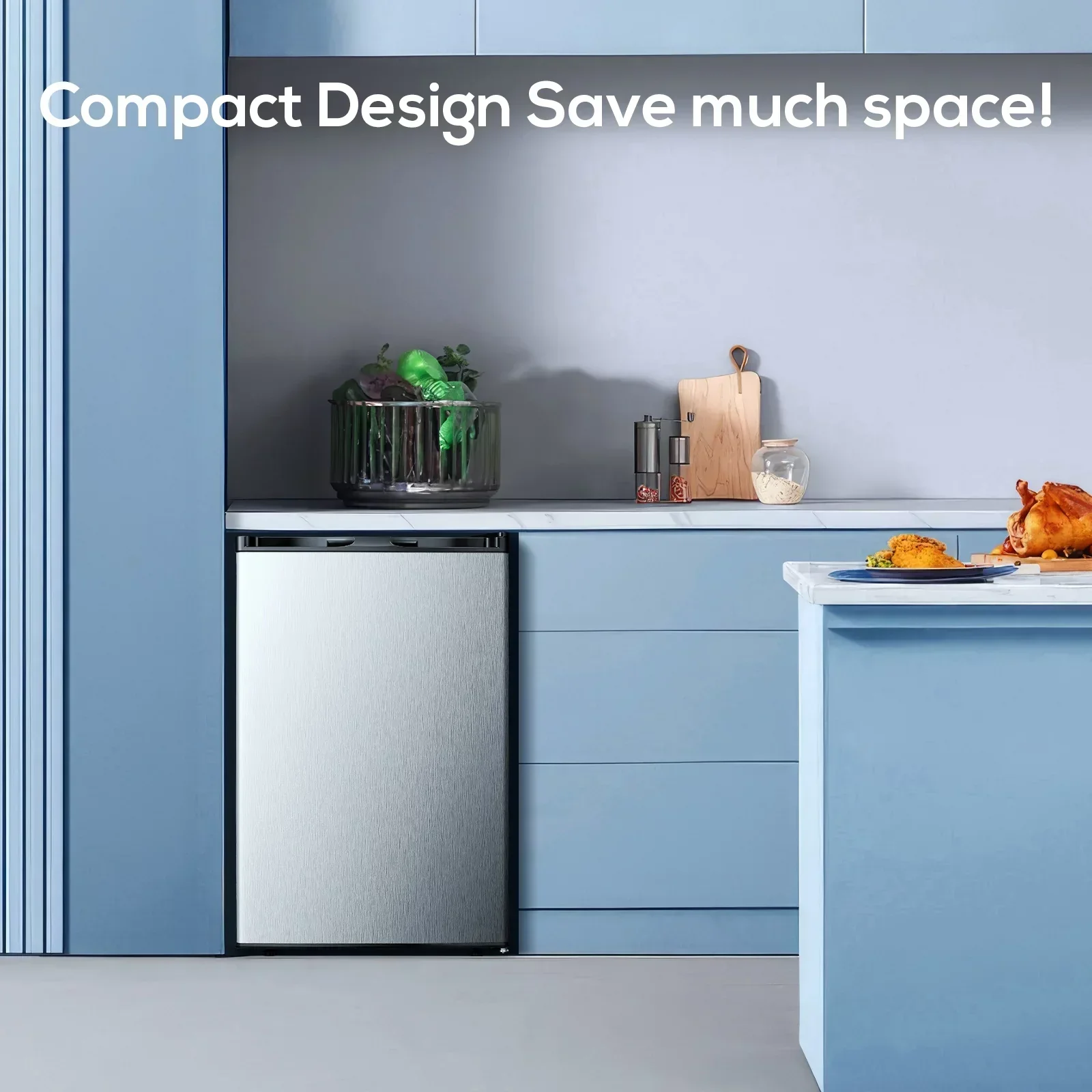 Auseo Countertop Mini Freezer, 3.0 Cu.ft, Silver - Image 2