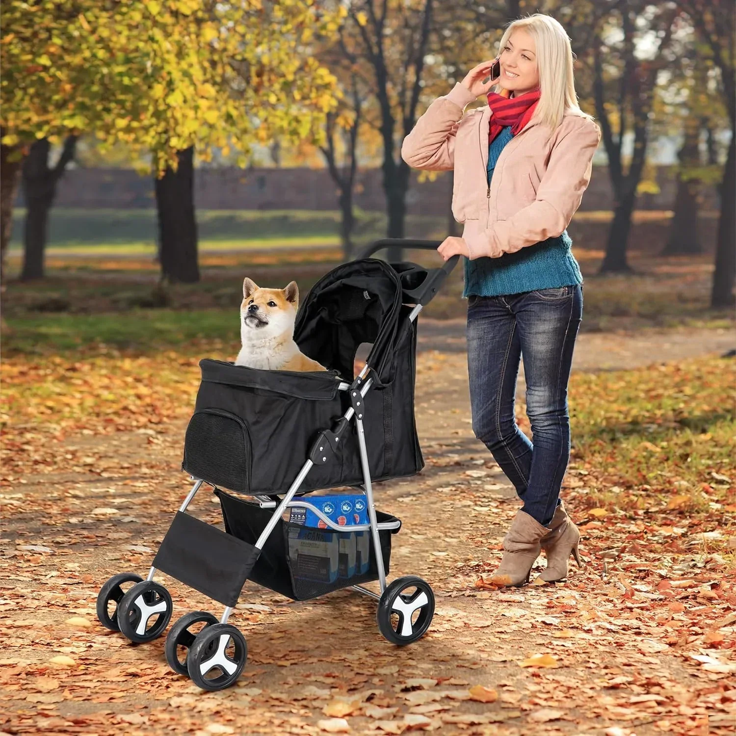 Pet Stroller With 4 Wheels For Small And Medium Dogs And Cats - Foldable, Oxford Cloth, 30 lbs Capacity - Image 2
