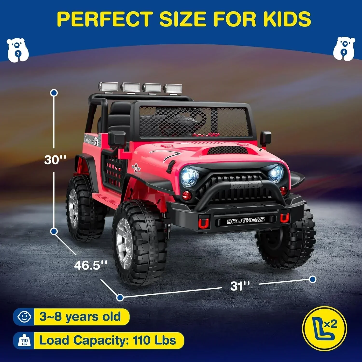 L8 Ride On Car 2 Seater 12V Kids Electric Car Remote Control 4-Wheel Suspension Bluetooth Speaker - Image 29
