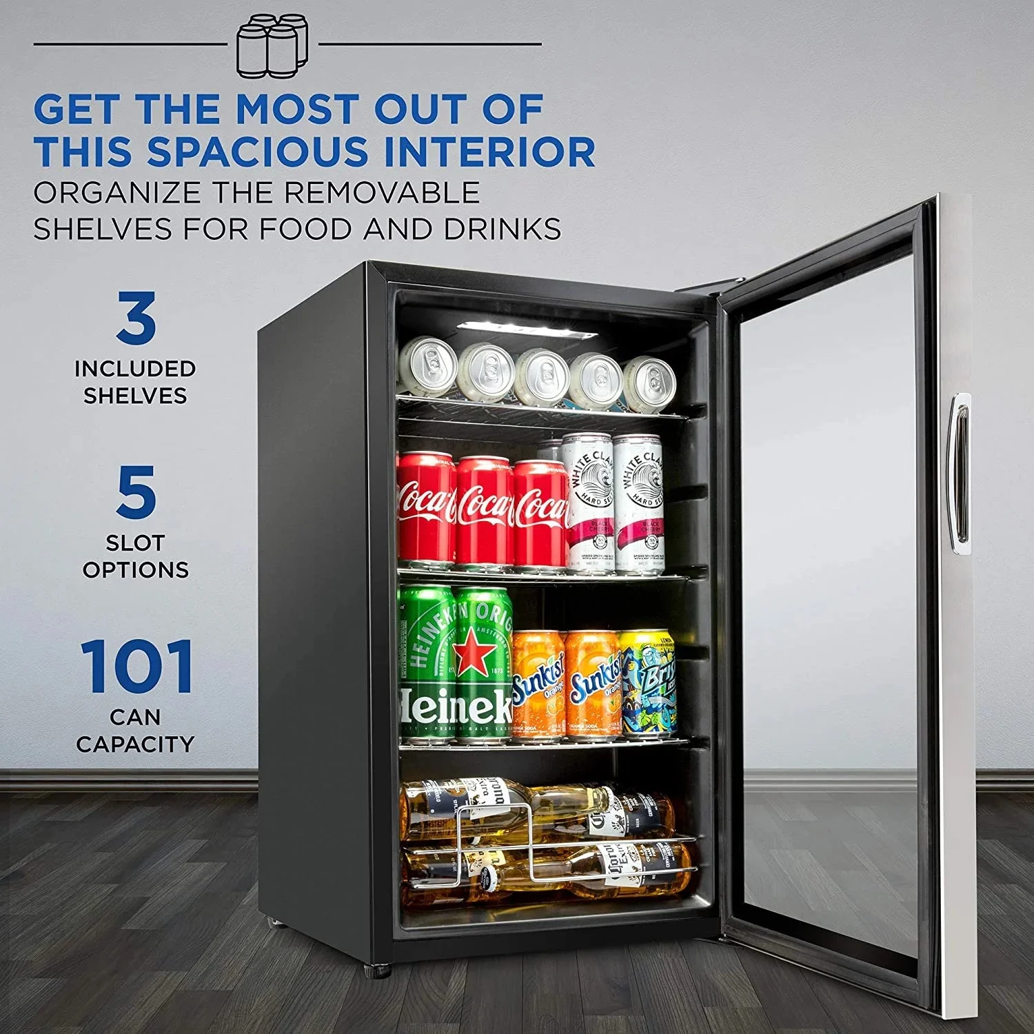 Ivation Freestanding Wine Cellar Mini Fridge, 101-Bottle, Stainless Steel - Image 3