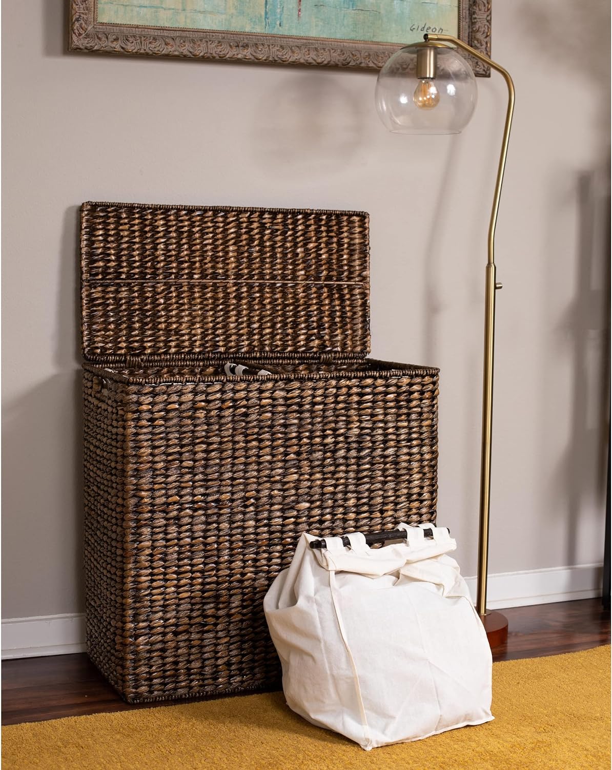Sofia + Sam Oversized Divided Seagrass Hamper With 2 Canvas Liners, 28 x 14 x 27 Inches - 4602 - Image 15