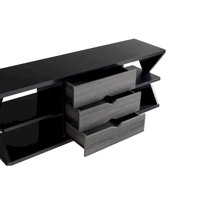 Ayala 60-Inch Modern Black and Distressed Grey TV Console with 4 Shelves and 3 Drawers - Image 8