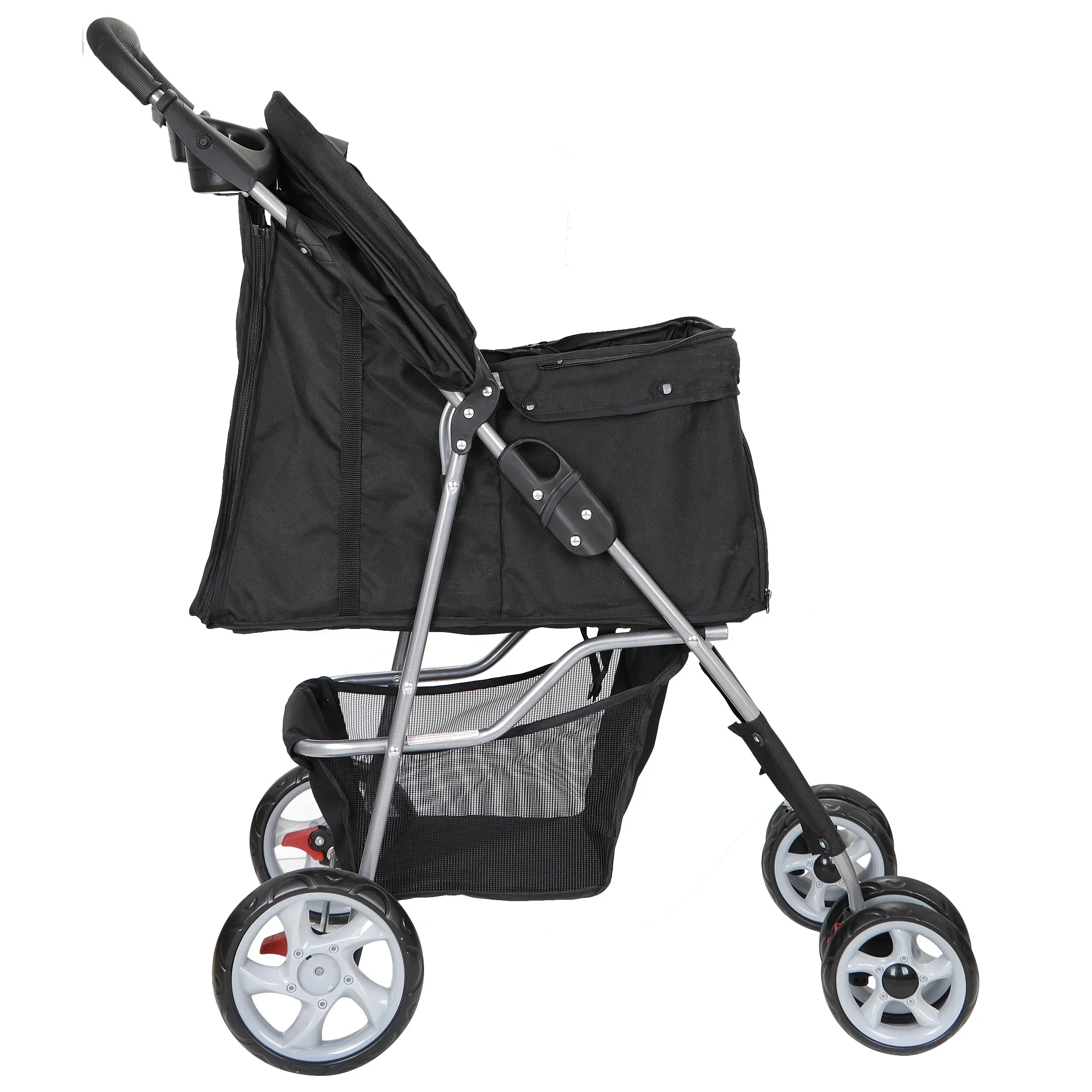 HomGarden 4 Wheel Foldable Pet Stroller Carrier Cart With Storage Basket And Cup Holder - Black - Image 6