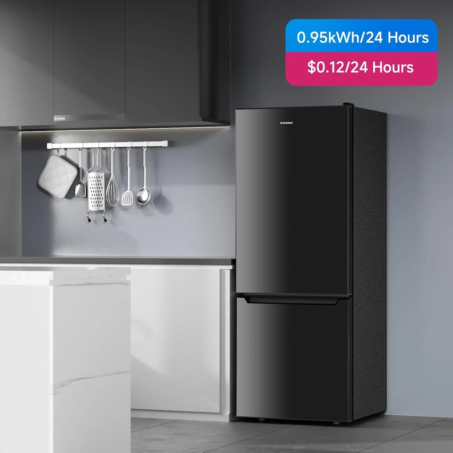 BANGSON Bottom Freezer Refrigerator 7.1 Cu.Ft Black - 2 Door - Image 6