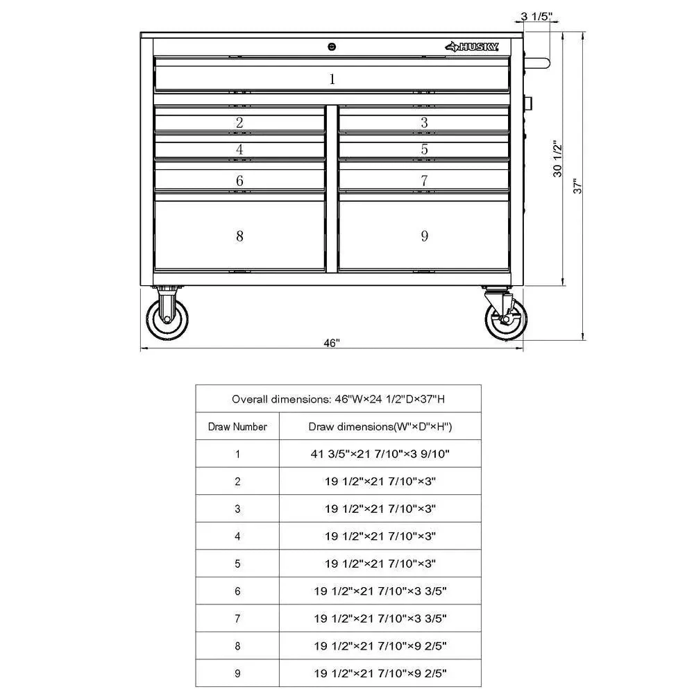 🔥46 in. W x 24 in. D 9-Drawer Gloss Black Deep Tool Chest Mobile Workbench - Image 5