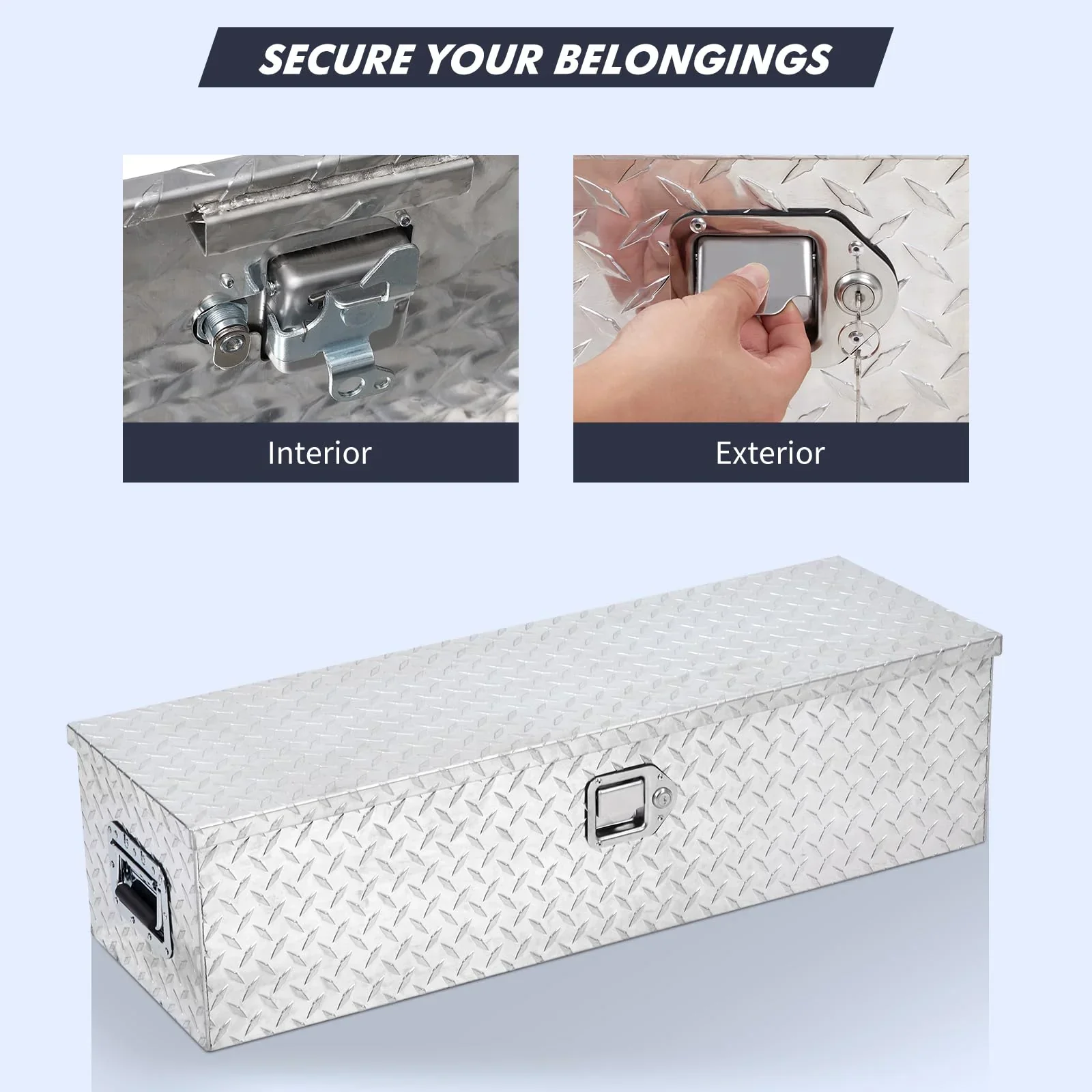 48 Inch Diamond Plate Truck Bed Tool Box with Shelf Silver - Image 13