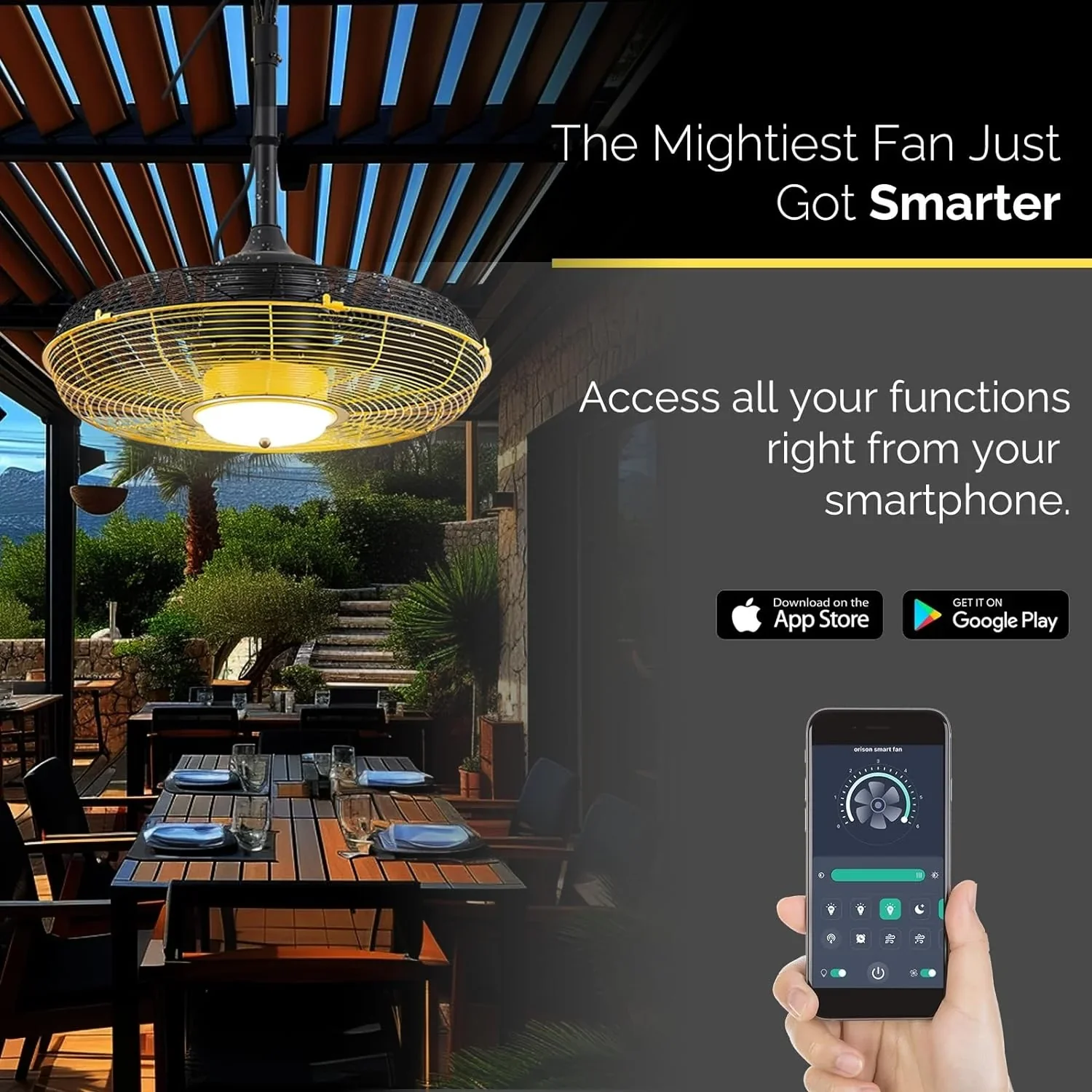 Orison Outdoor Plug-In Ceiling Fan With Light, Yellow, 21in D x 21in W x 10in H - B63992 - Image 2