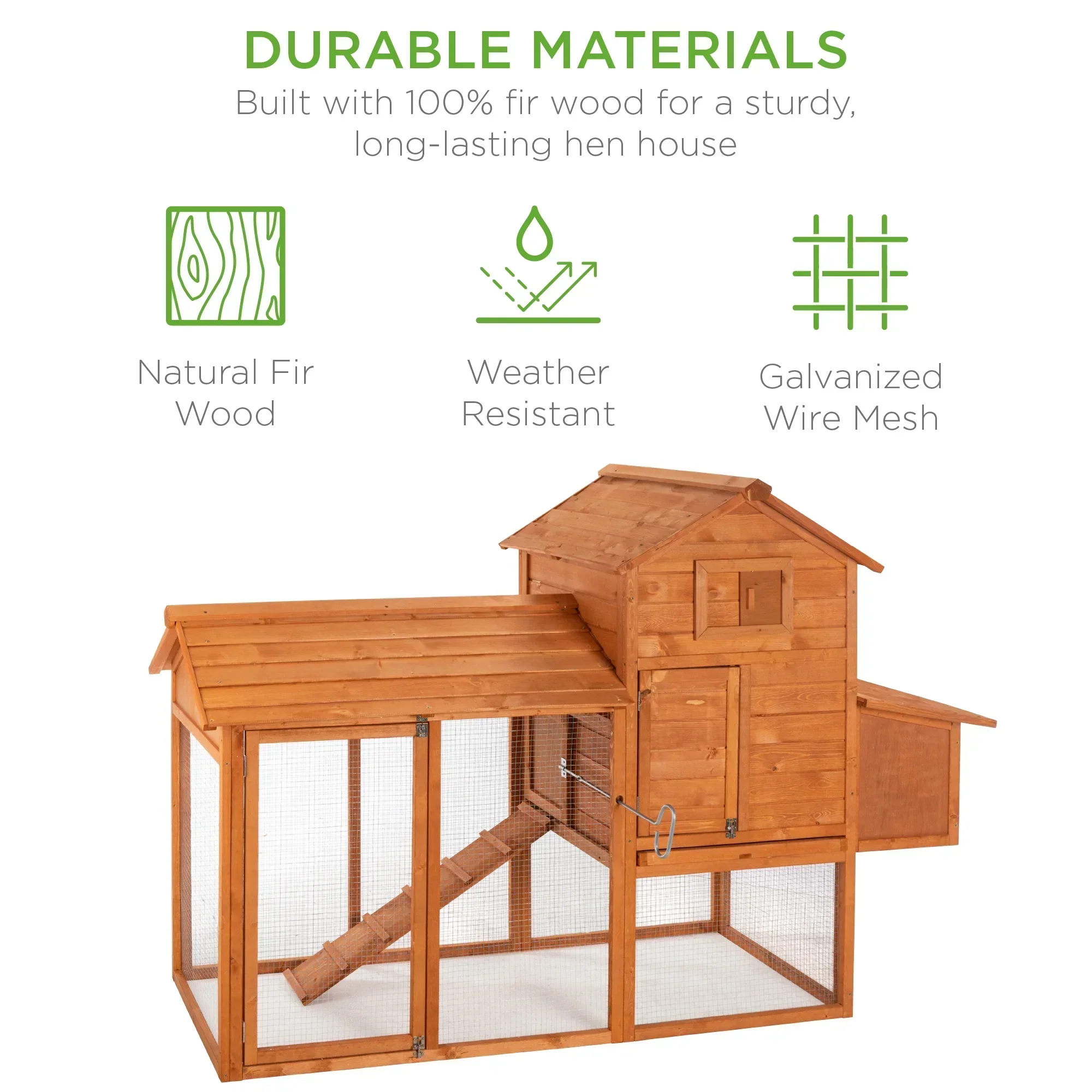 Best Choice Products 80in Wooden Chicken Coop Multi-Level Hen House With Wire Fence - Image 6