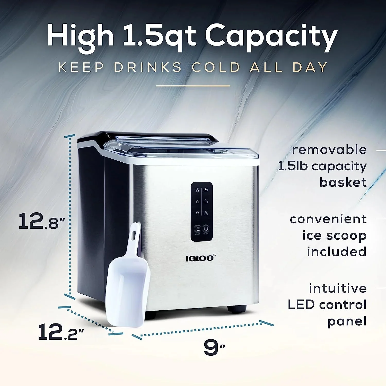 Igloo Self-Cleaning Countertop Ice Maker, 1.5 qt, 26 lbs/24 Hours, Aqua - Image 22