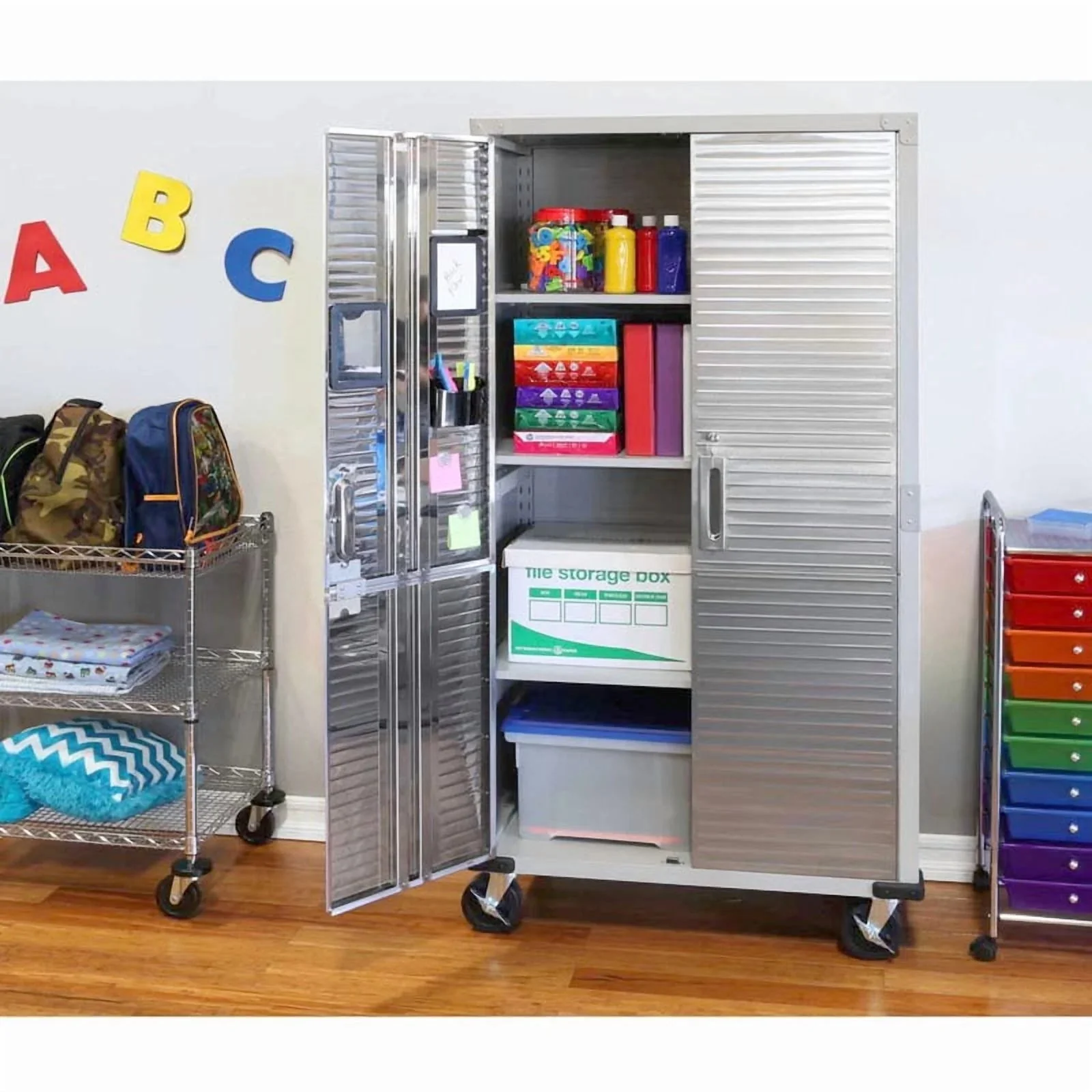 Seville Classics UltraHD Rolling Storage Cabinet, Granite, 36in W x 18in D x 72in H - Image 5