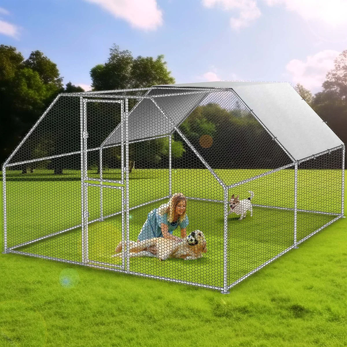Dextrus Metal Chicken Coop With Waterproof Cover And Wire Mesh, 13.1 x 9.8 x 6.4 ft - Image 4