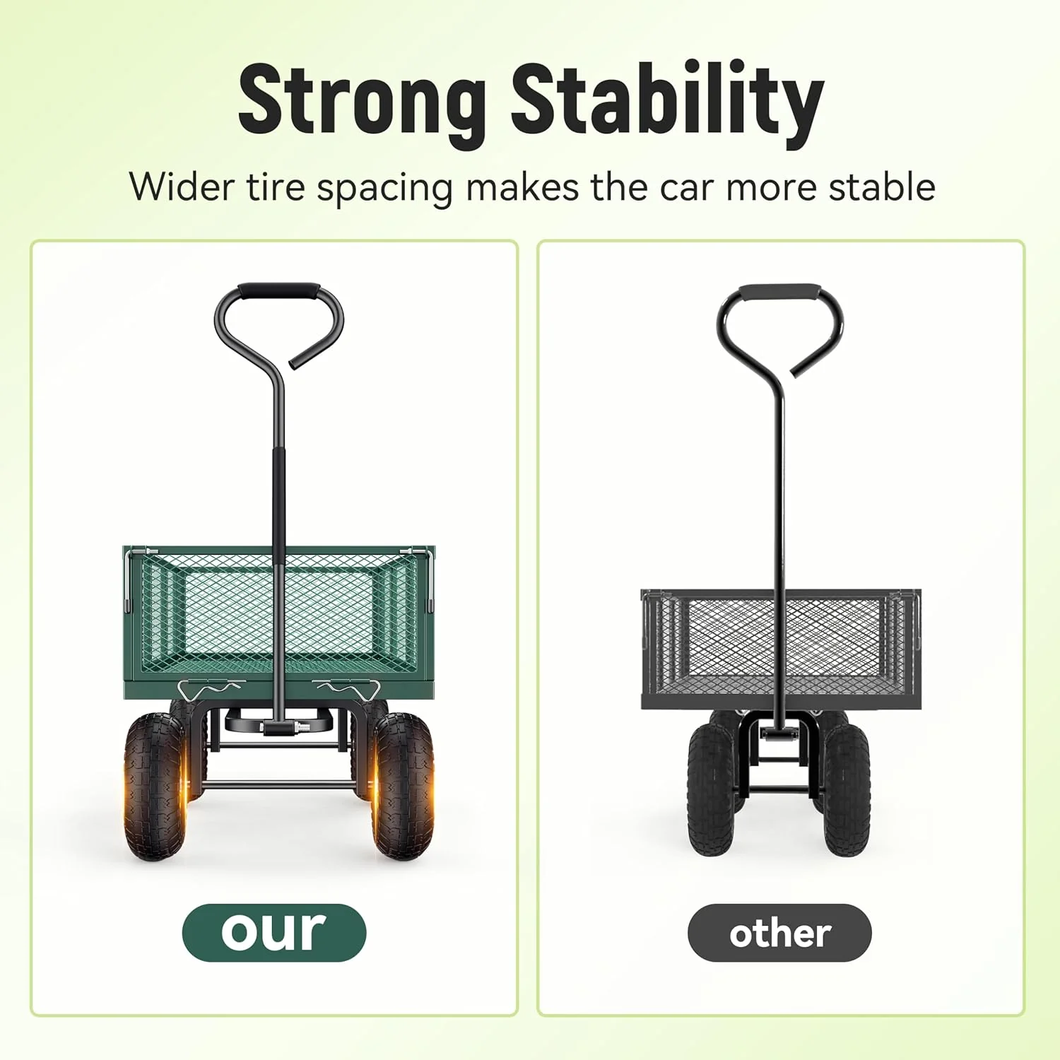 Steel Garden Cart, 2-in-1 1400 lbs Heavy Duty Utility Wagon, with Removable Mesh Sides to Convert into Flatbed, 240 U-Turn 13" Pneumatic Tires Garden Wagon for Farm Yard Lawn Garden Camping - Image 20