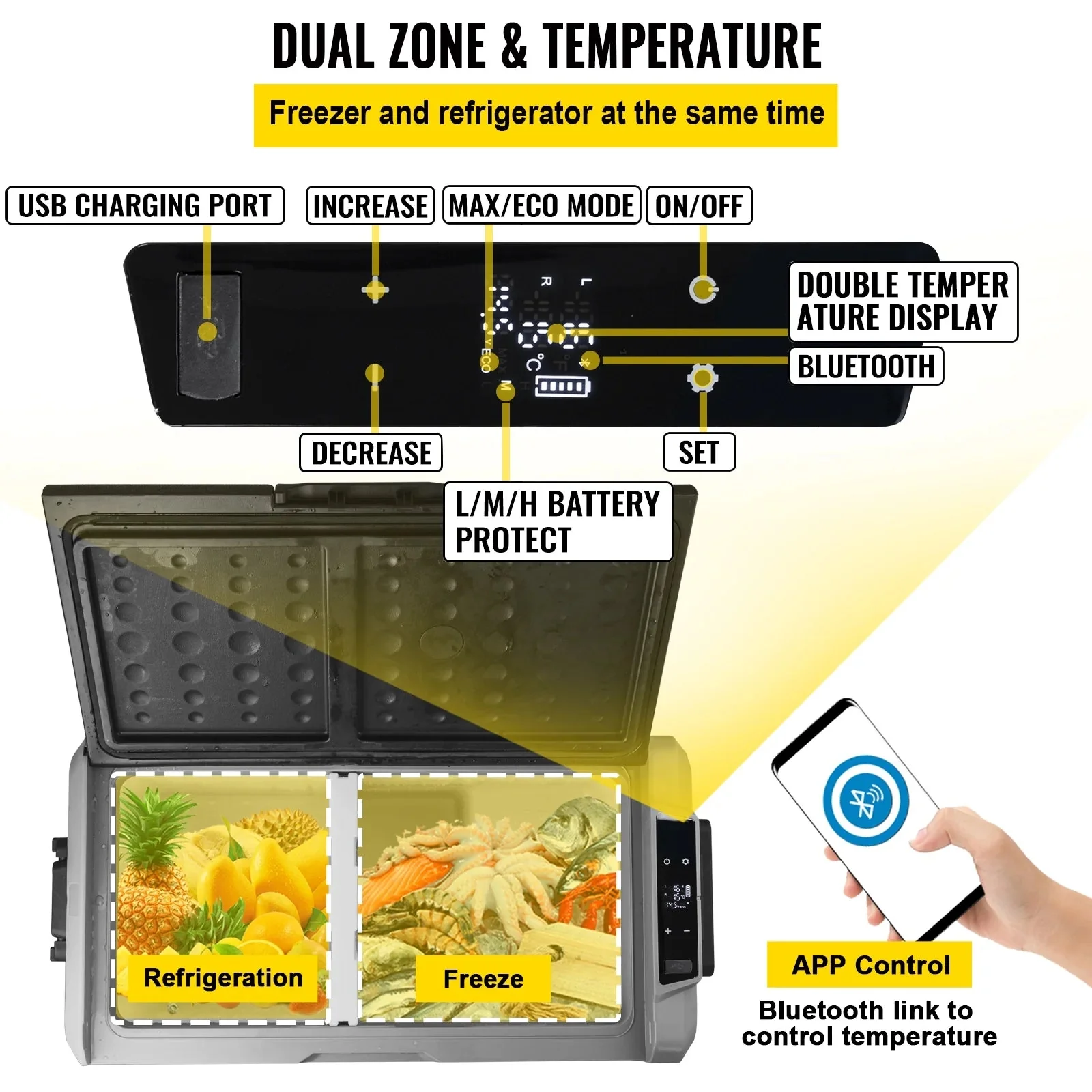 VEVOR Dual-Zone Car Refrigerator Freezer, 48QT - T45K - Image 7