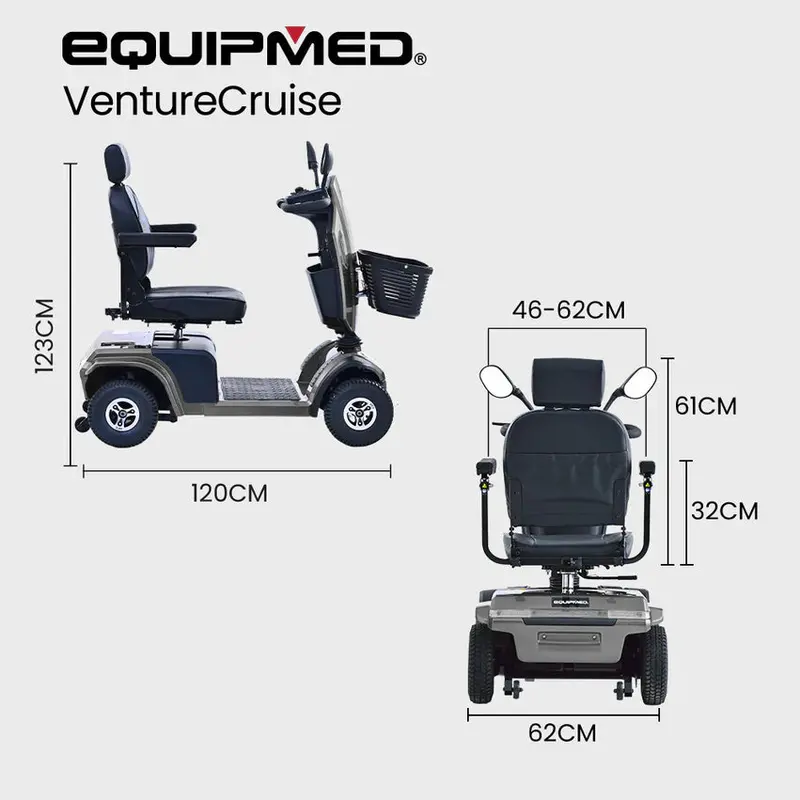 Equipmed Mobility Scooter, 30 km Range, 180 kg Capacity - VentureCruise Series S-XXL - Image 2
