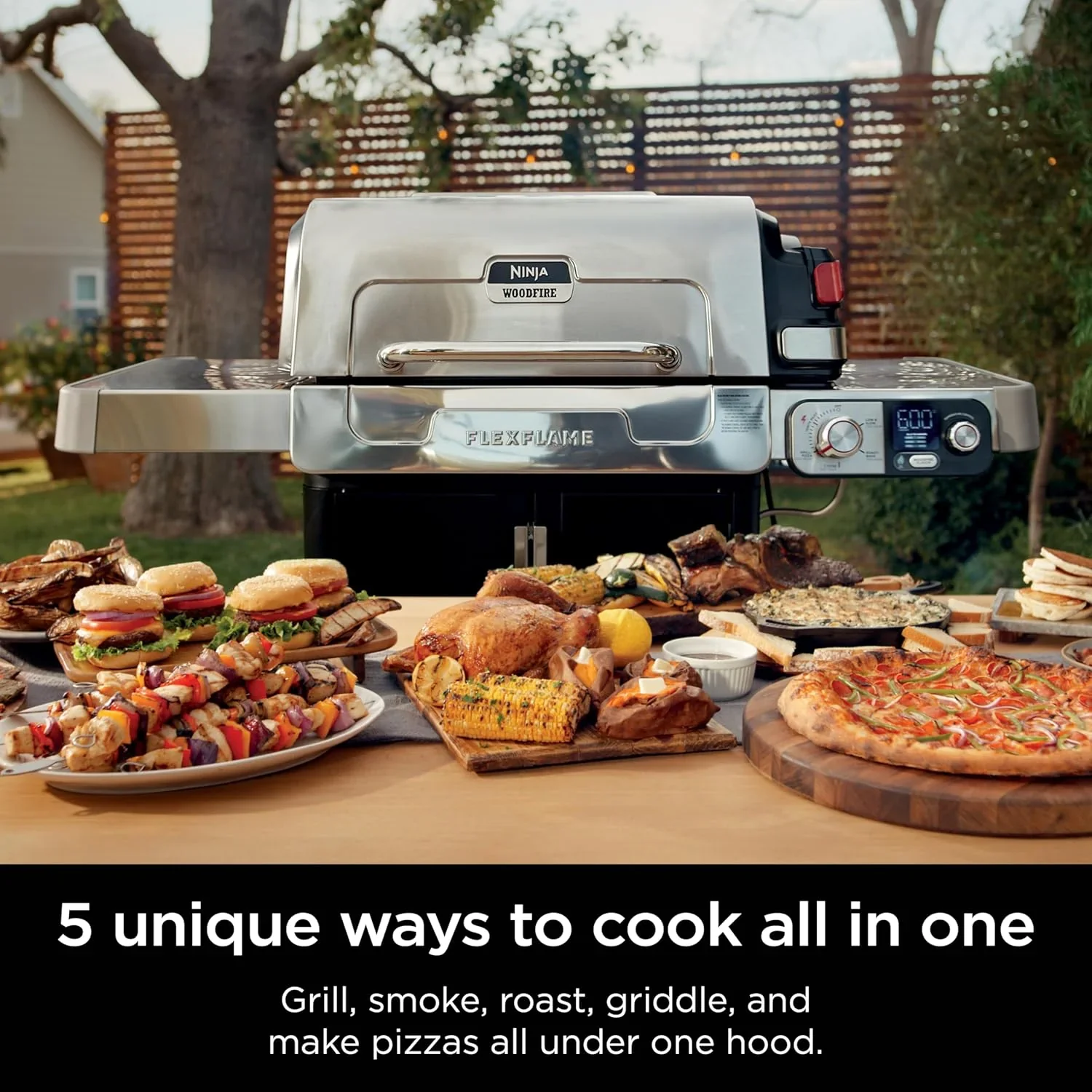 Ninja FlexFlame, Grill and Smoker, Electric and Propane Grill, Roaster, BBQ Grill, 5-in-1 Cooking System, 3 Burner, Digital Control, Outdoor Cooking, Griddle, Pizza Maker, Stainless Steel, PG301 - Image 11