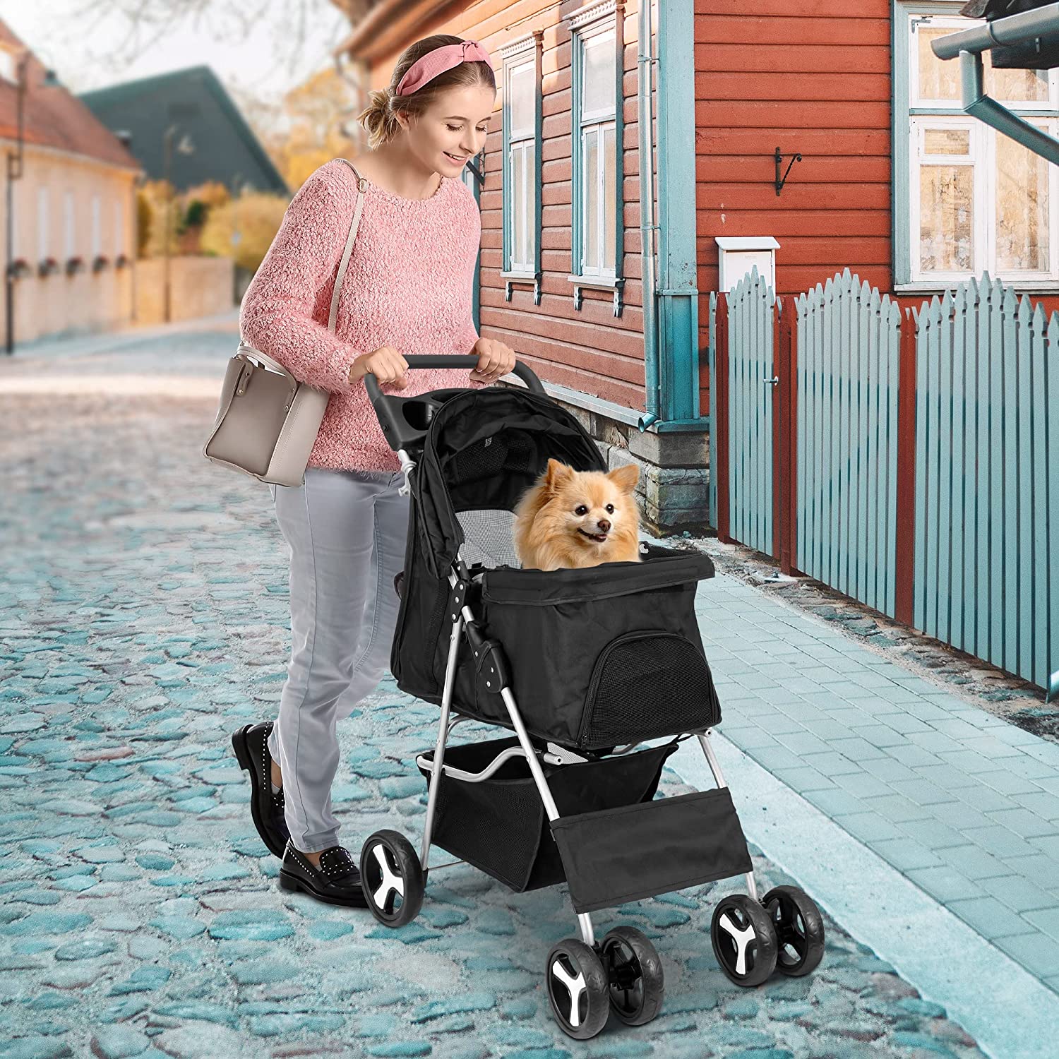 Pet Stroller With 4 Wheels For Small And Medium Dogs And Cats - Foldable, Oxford Cloth, 30 lbs Capacity - Image 9