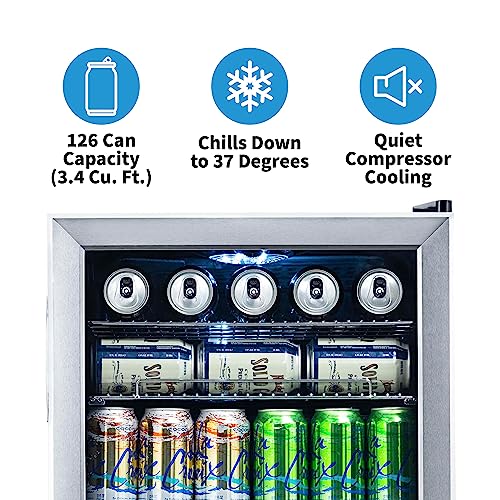 NewAir Beverage Refrigerator Cooler, 126 Cans, Stainless Steel, Right Hinge Glass Door - AB-1200 - Image 10
