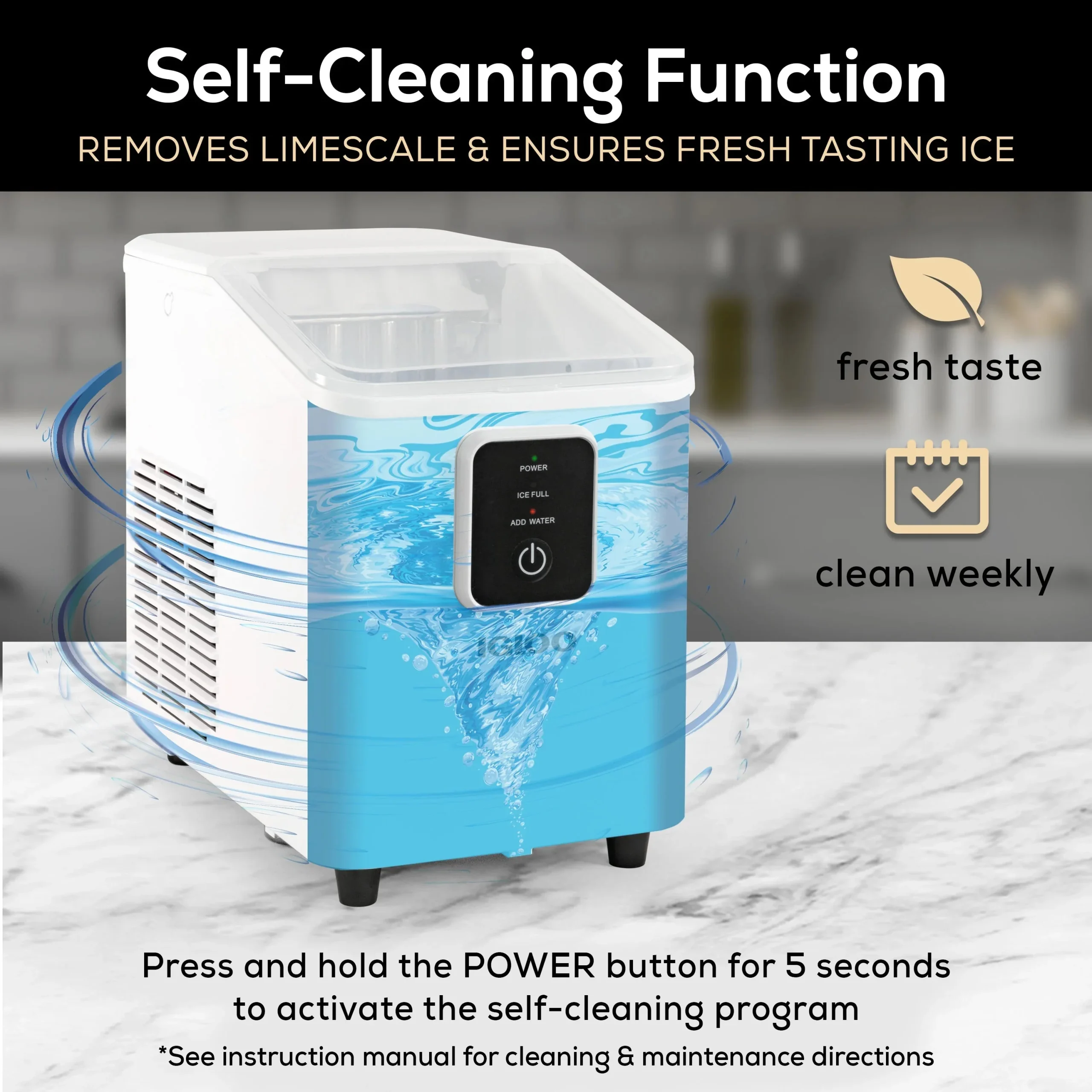Igloo Self-Cleaning Countertop Ice Maker, 26 lbs. Per Day, 8 Pieces Every 7-8 Minutes, Aqua - Image 15
