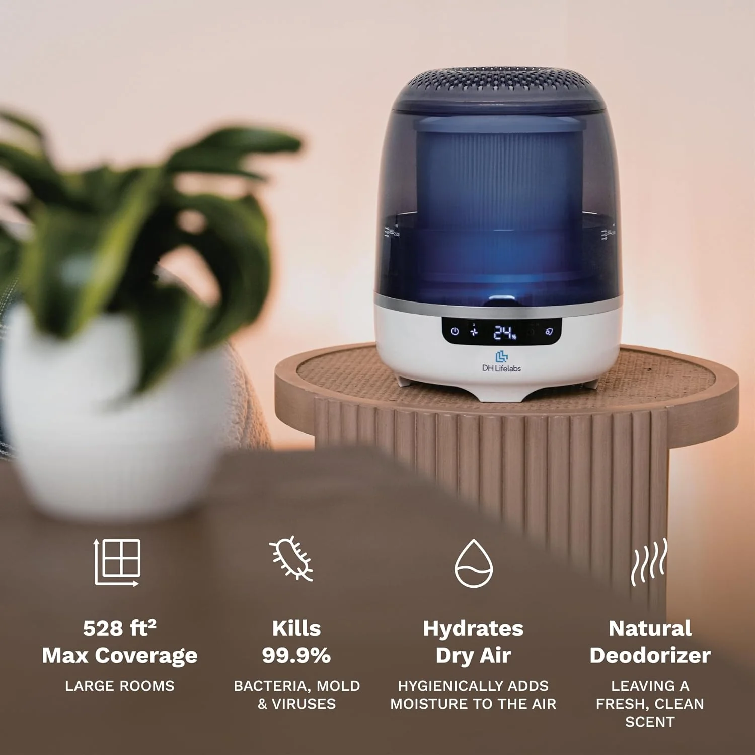 Bedroom Evaporative Humidifier, Humidifier and Air Purifier in One, with HOCL Generator, Mildew Remover, Pet Smoking Odor Eliminator, 538 Square Feet, Blue - Image 5
