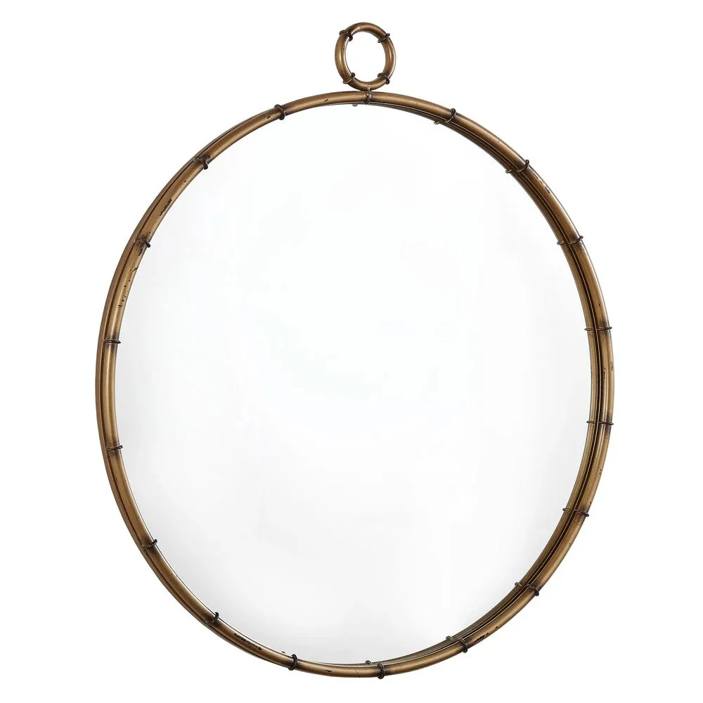 Round Wall Mirror With Antique Brass Finish And Decorative Ring Detail - 31.5in W x 1.5in D x 35in H - Image 4