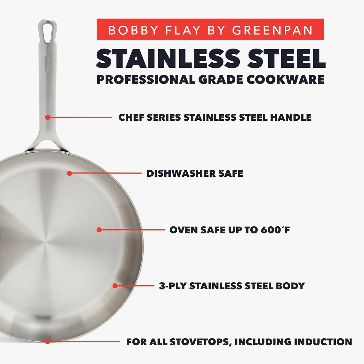 GreenPan x Bobby Flay 10 Piece Stainless Steel Tri-Ply Cookware Set - 8QT Stockpot - Image 6
