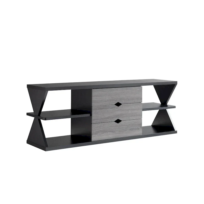 Ayala 60-Inch Modern Black and Distressed Grey TV Console with 4 Shelves and 3 Drawers - Image 5