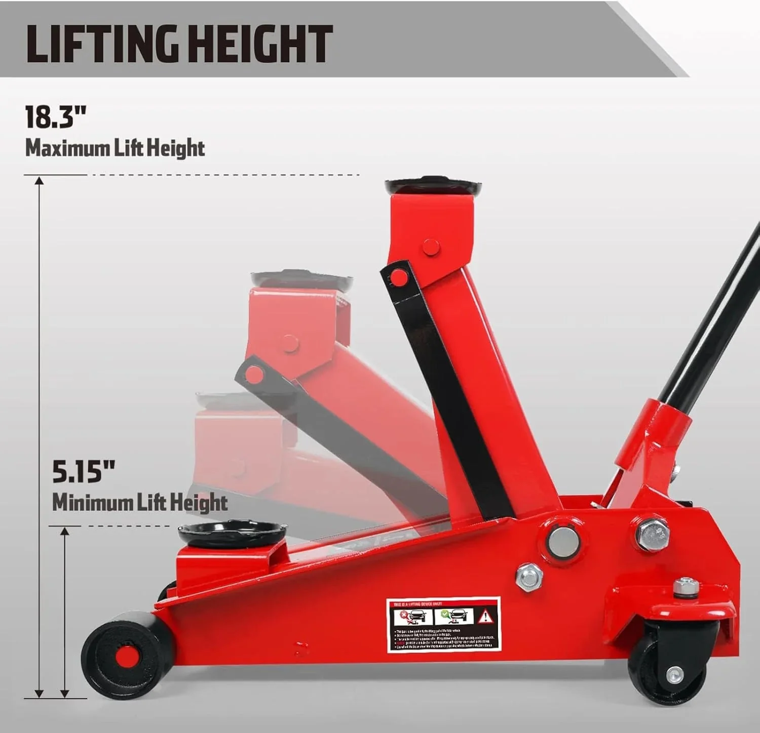 3 Ton Low Profile, Aluminum and Steel Racing Floor Jack with Dual Pistons Quick Lift Pump for Sport Utility Vehicle, Lifting Range 3-15/16" min to 18-5/16" max, Red - Image 12