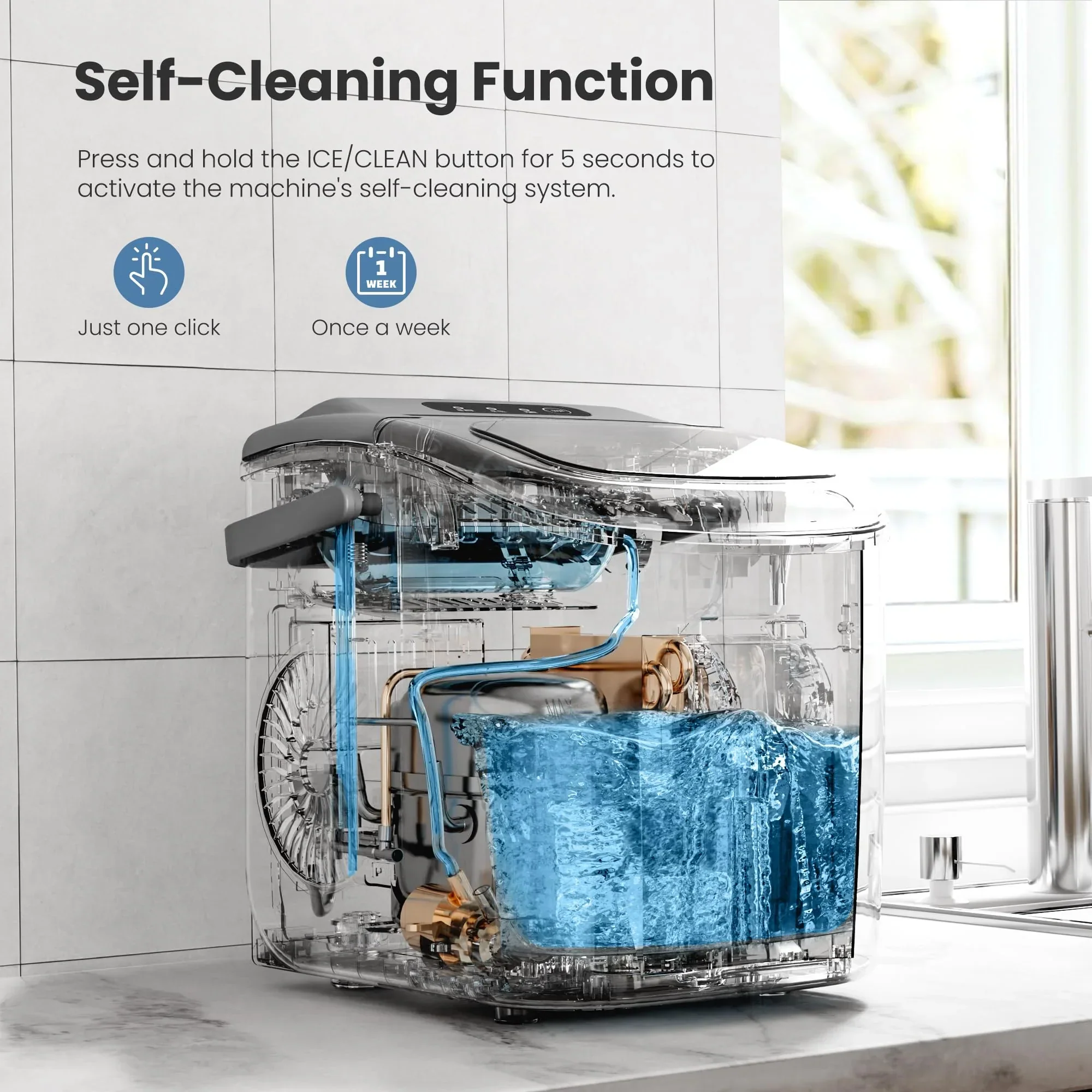 Crzoe Countertop Ice Maker With Handle, 26 Pounds - Countertop Ice Maker - Image 3