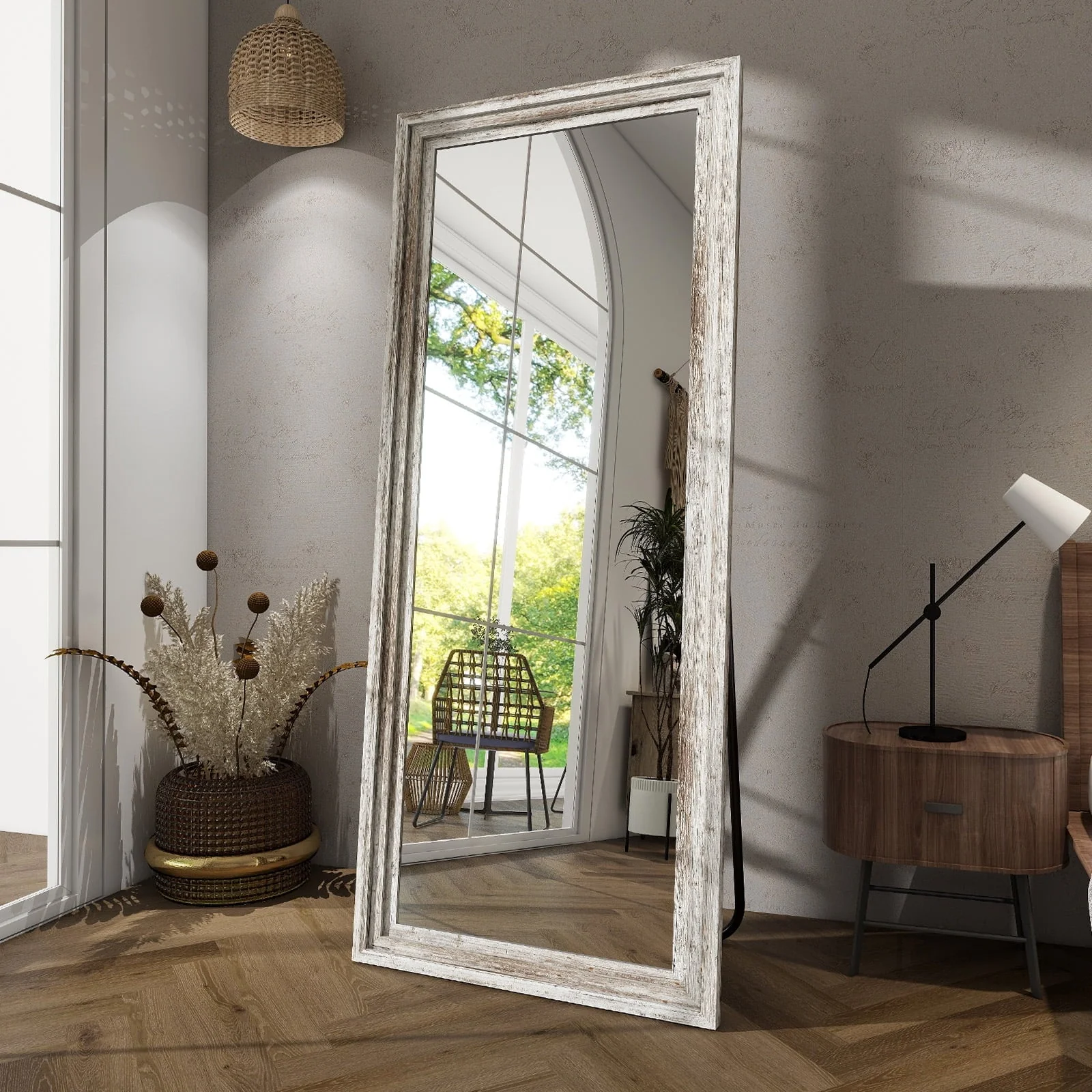 BEAUTYPEAK Full Length Floor Mirror With Stand, 64 x 21 in, Retro White - Image 5