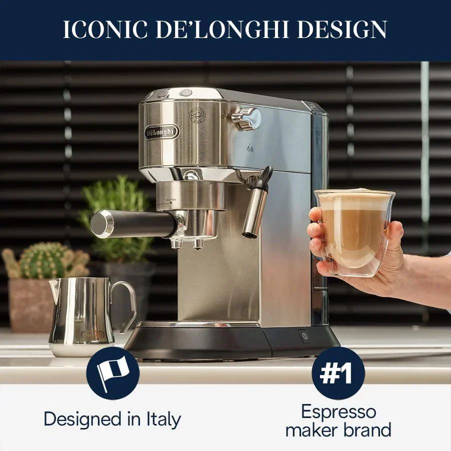 De'Longhi Dedica Espresso Machine With Manual Milk Frother, 1 Liters, Silver - EC680M - Image 7