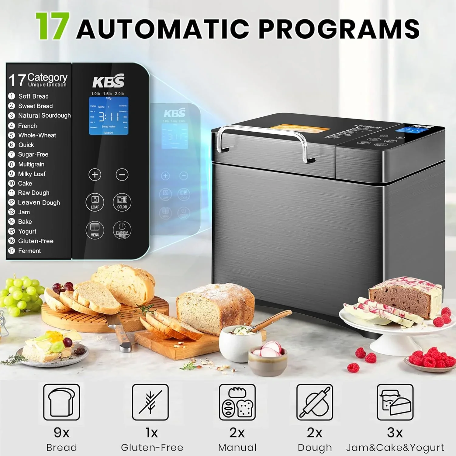 KBS Bread Machine, 710 Watts, 1, 1.5, 2 lb, Black - Image 2